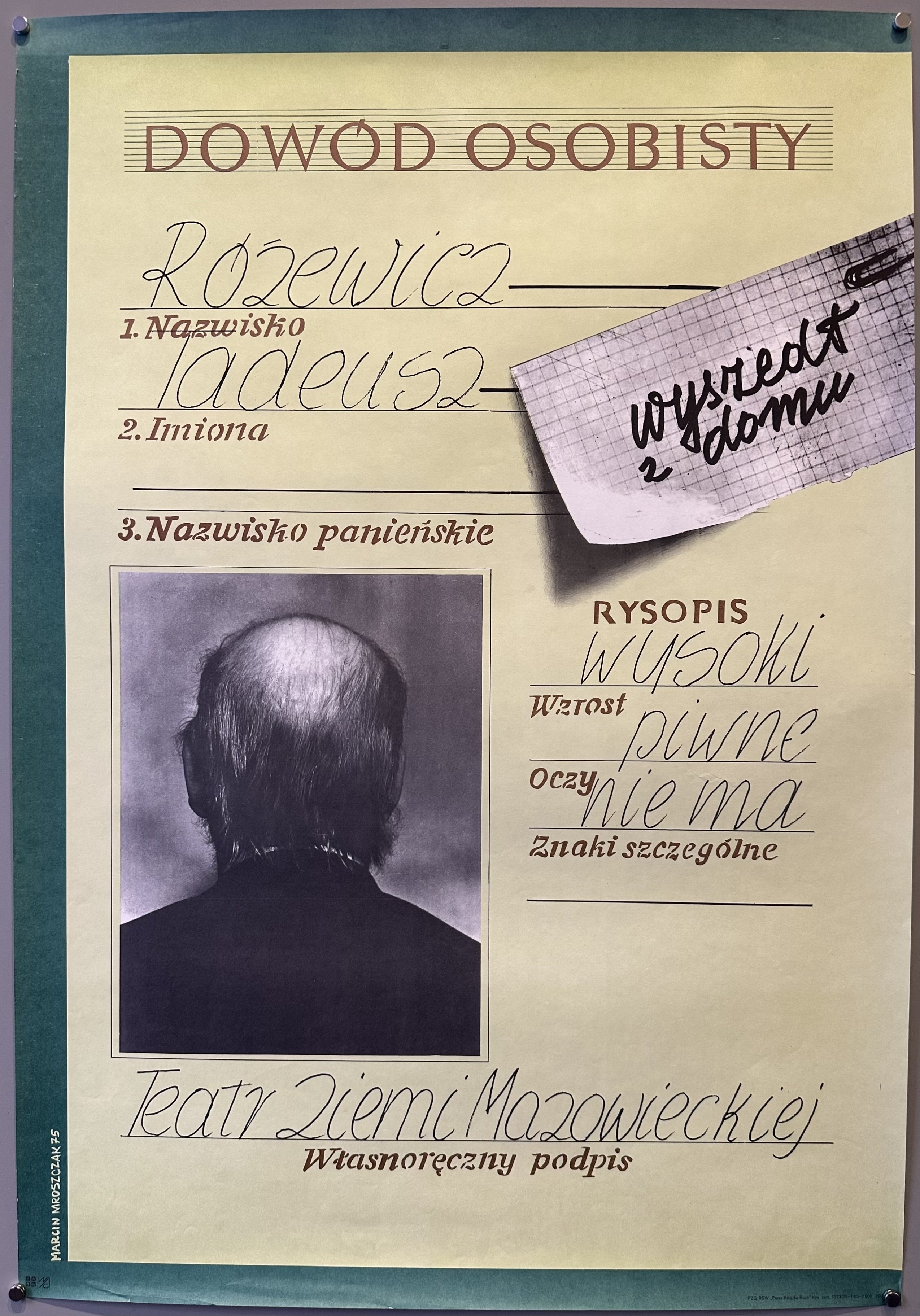 This poster doubles as an ID card with a description of Tadeusz Różewicz.