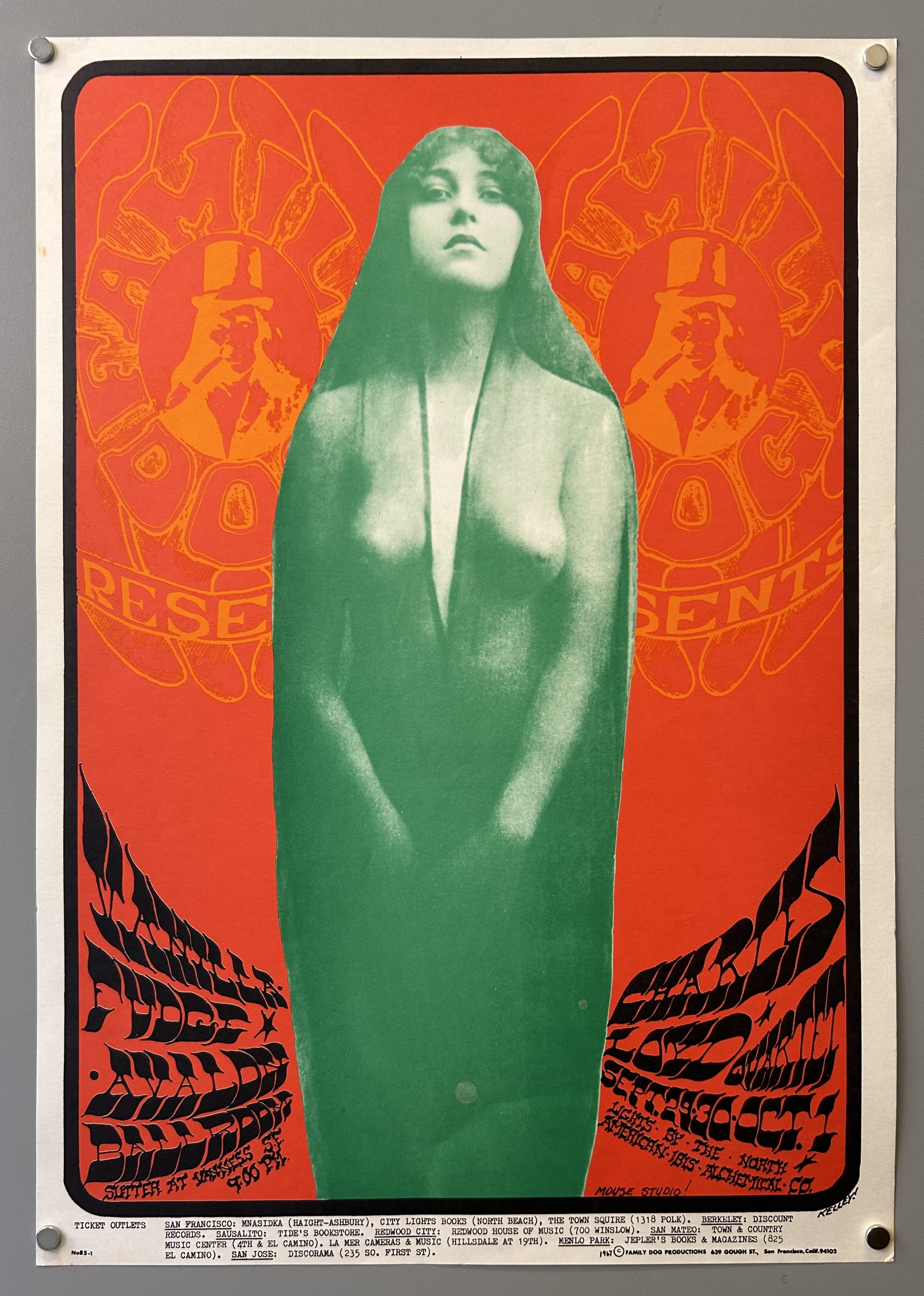 Stanley Mouse and Alton Kelley. Their psychedelic posters were influenced by Art Nouveau graphics, particularly works by Alphonse Mucha and Edmund Joseph Sullivan, and also referenced items like Zig-Zag rolling papers.