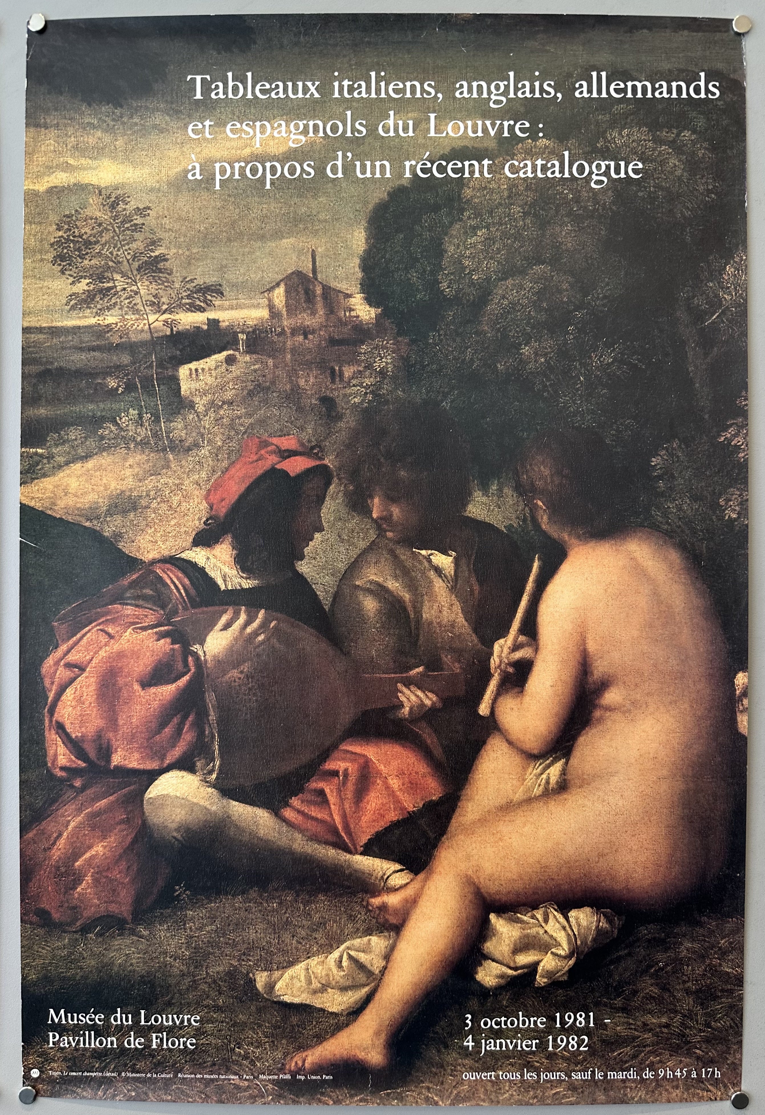 Poster featuring a close up of a painting by Italian Renaissance master Titian to promote art exhibition at the Louvre.