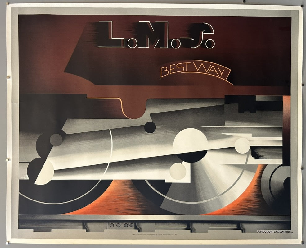 A reproduction of the iconic "L.M.S. Best Way" poster originally designed in 1928 by the renowned French graphic designer A.M. Cassandre