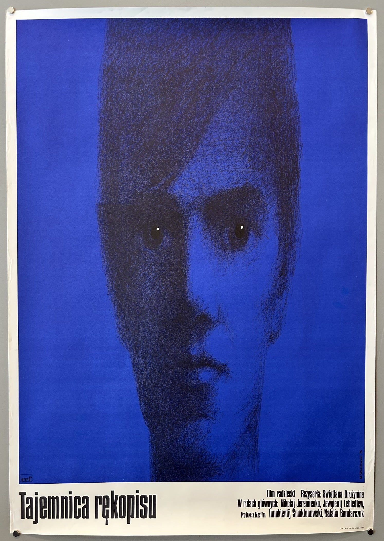 This poster is for the 1975 Soviet film Tajemnica rękopisu (The Mystery of the Manuscript), also known as The Mystery of the Manuscript or The Secret of the Manuscript.