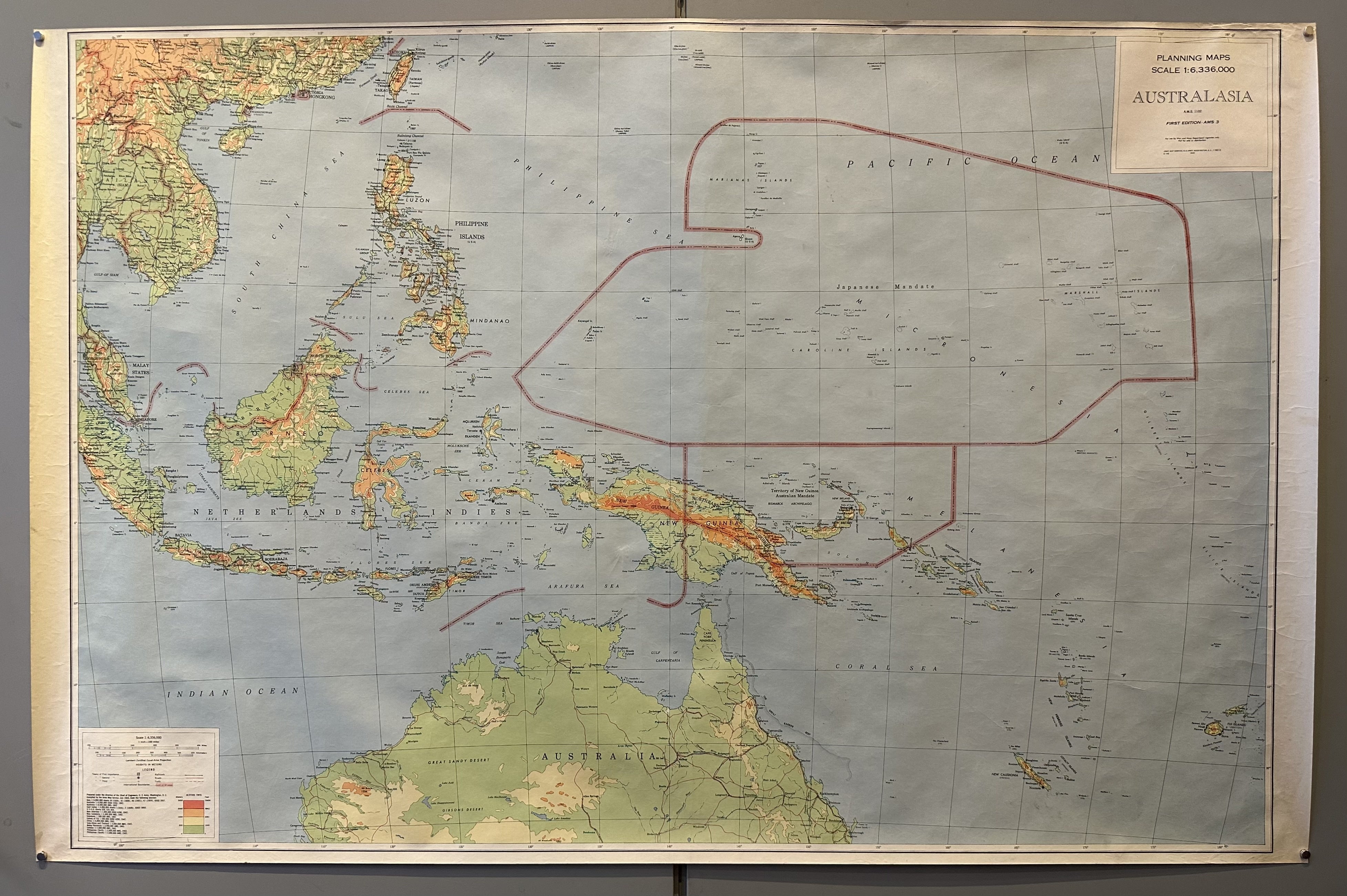 Map of the Australasia region that was used for planning purposes during WWII.