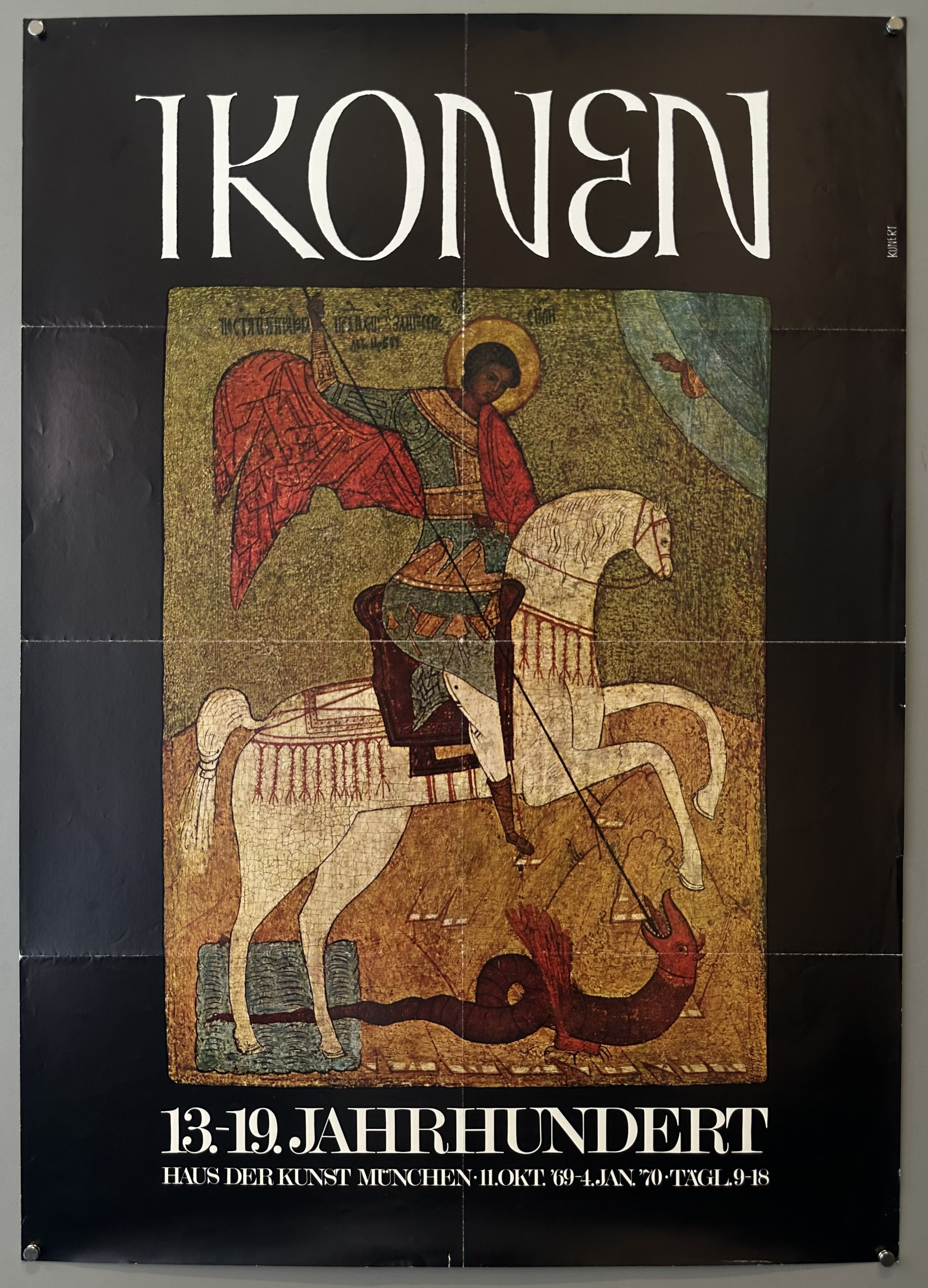 This poster advertises an exhibition titled "IKONEN 13-19. JAHRHUNDERT" (Icons 13th-19th Century) held at the Haus der Kunst in Munich, Germany, from October 11, 1969, to January 4, 1970.