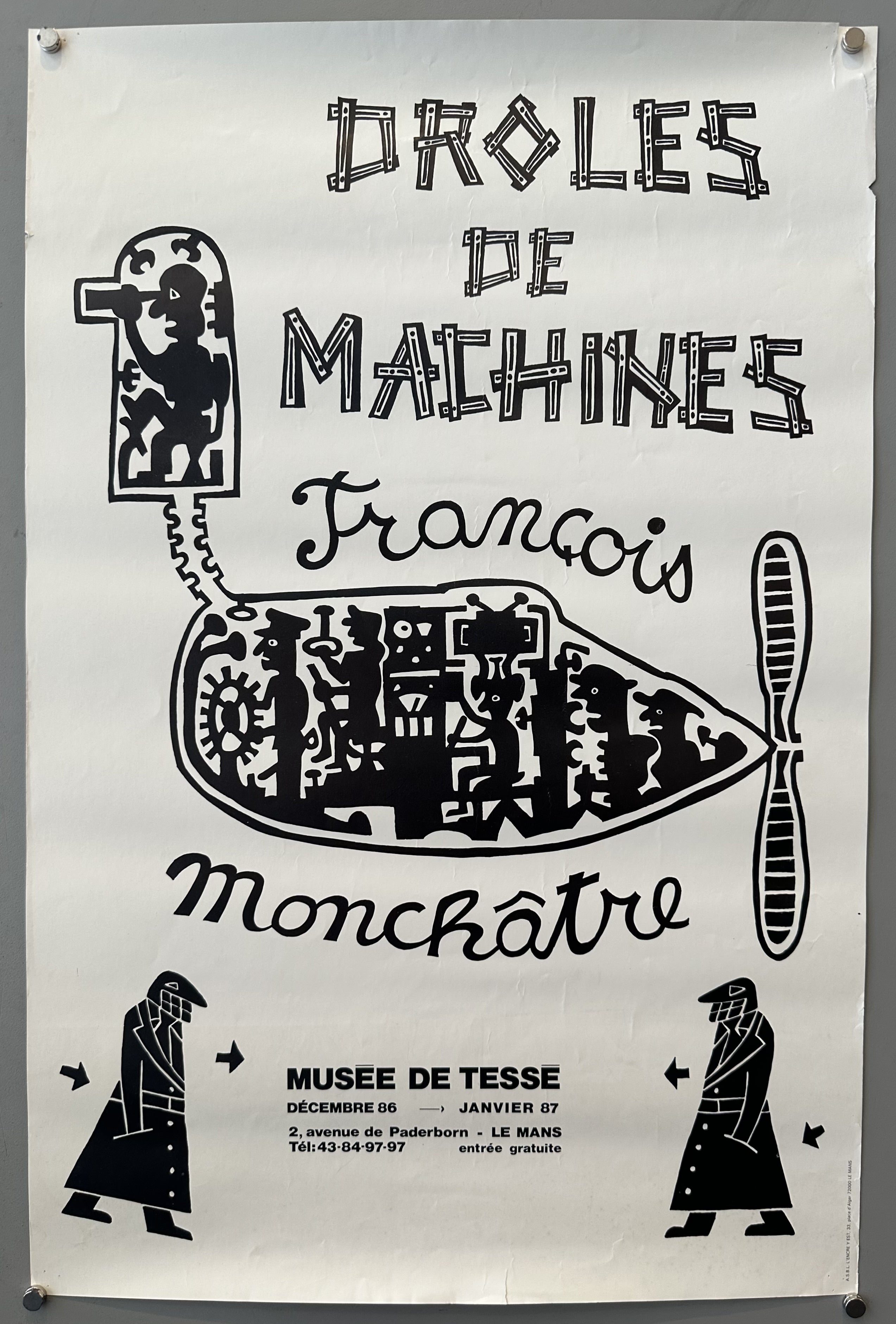 Illustrations by Francois Monchatre decorate poster against white background with stylistic typography.