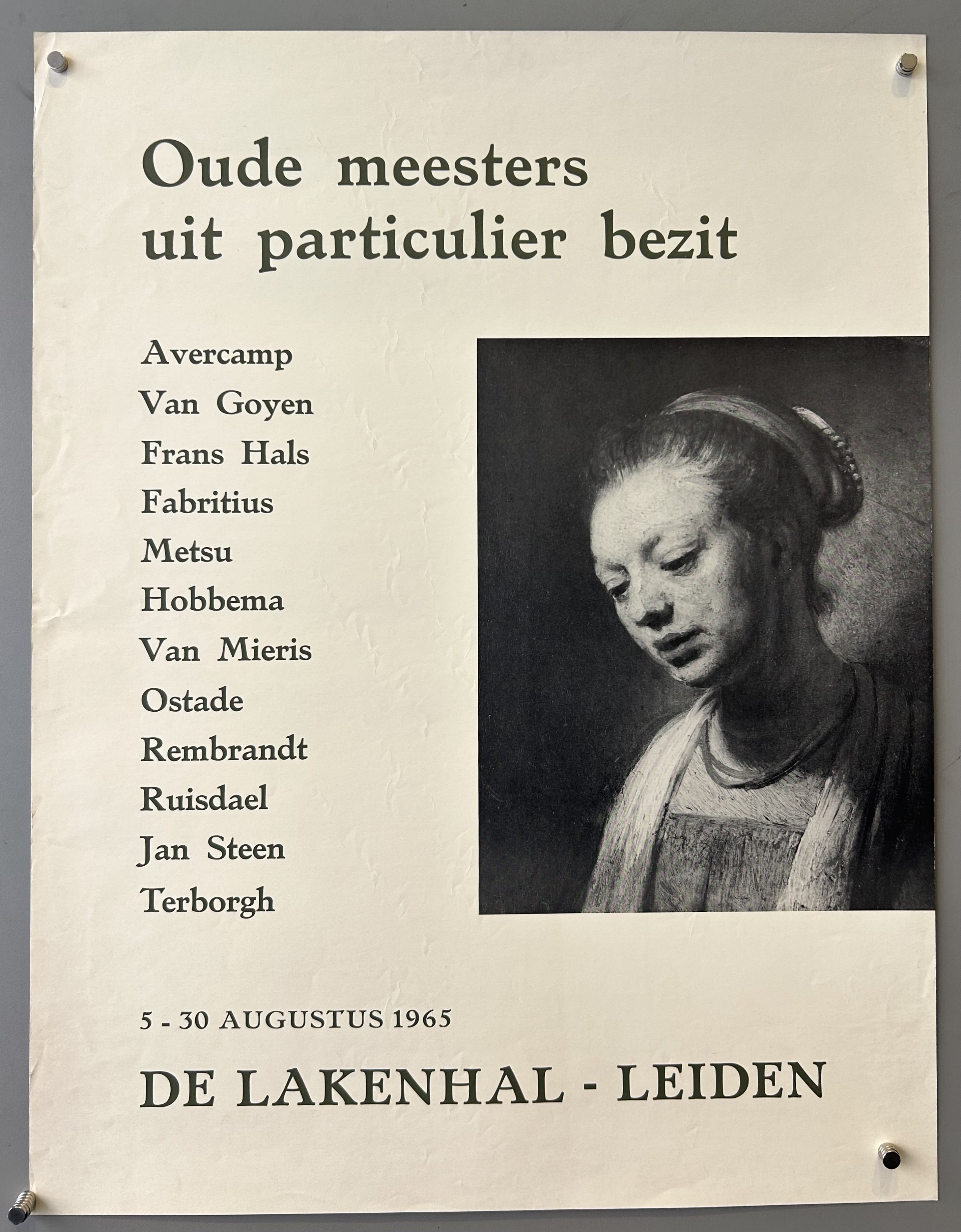 Black and white with a center image more towards the right, with a portrait of a woman looking sad