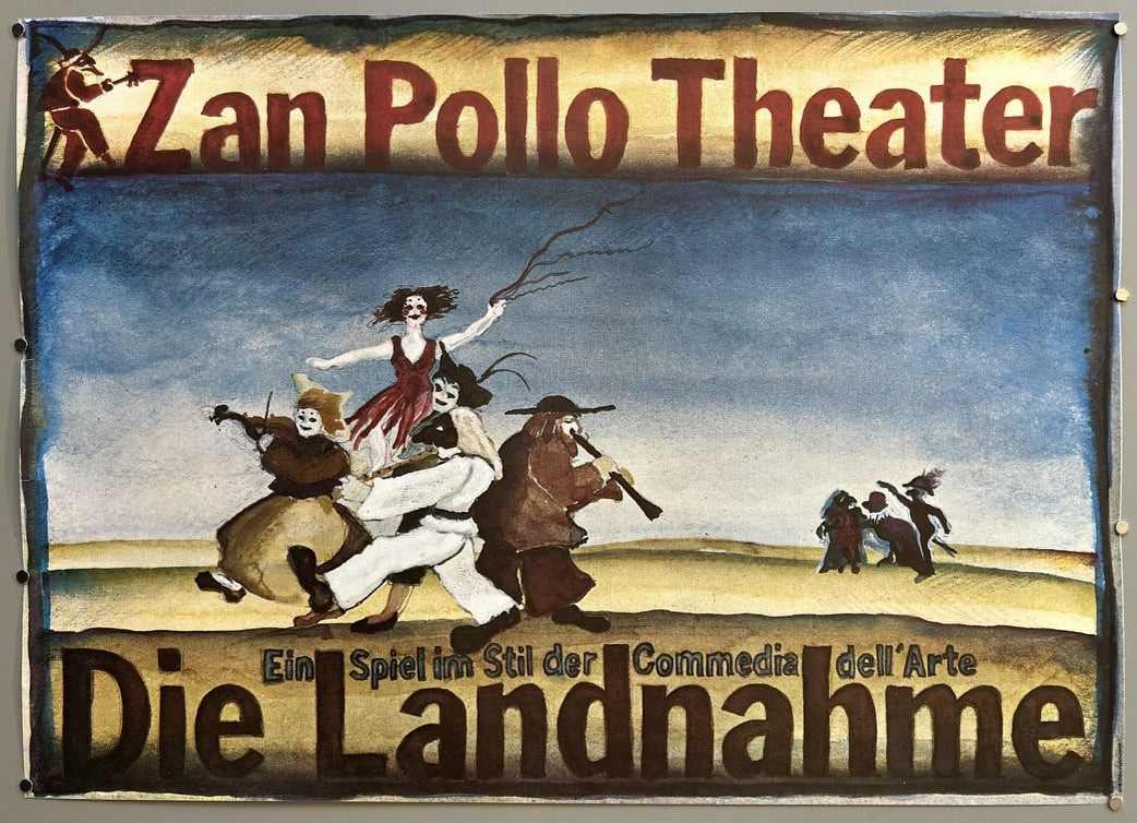 The poster for "Zan Pollo Theater" and "Die Landnahme" is from 1984. 
This is a vintage Polish theater poster created by Starowieyski for the play "Rewizor (Gogol)".
