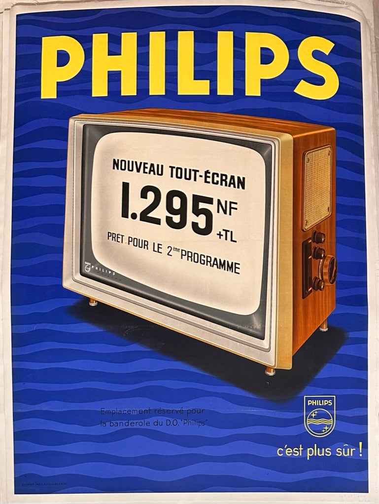 vintage Philips tv in a  blue background,