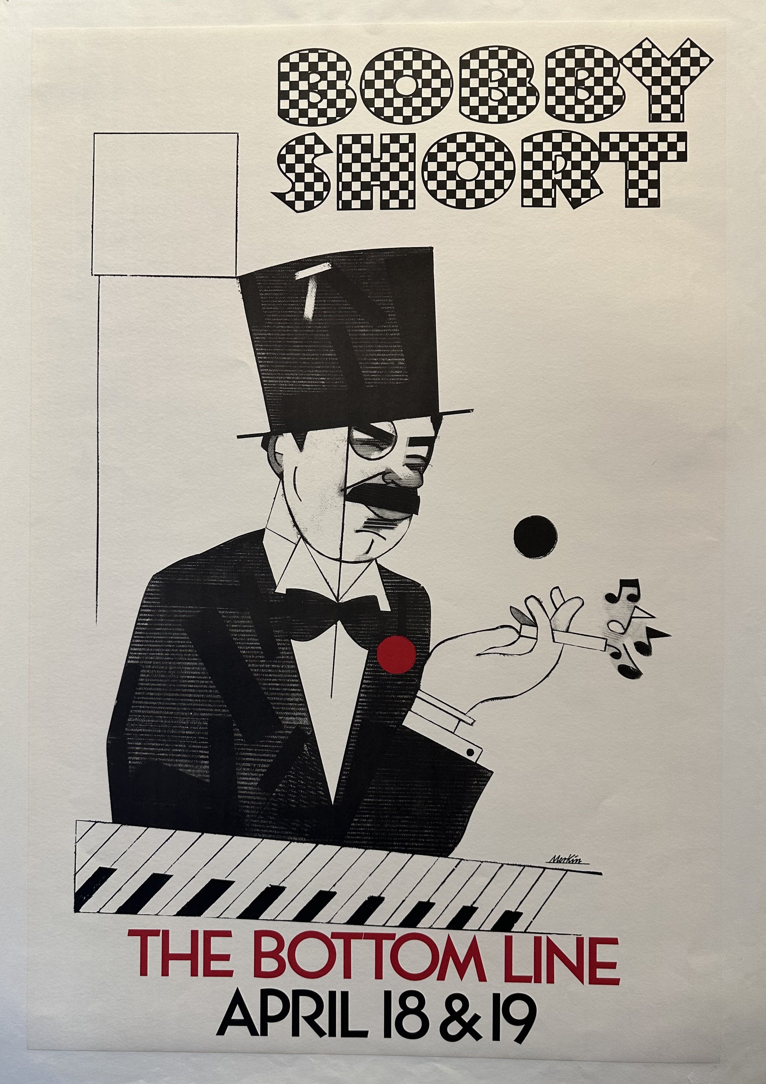 Advertisement for Bobby Short's performances at the Bottom Line on April 18th and 19th.