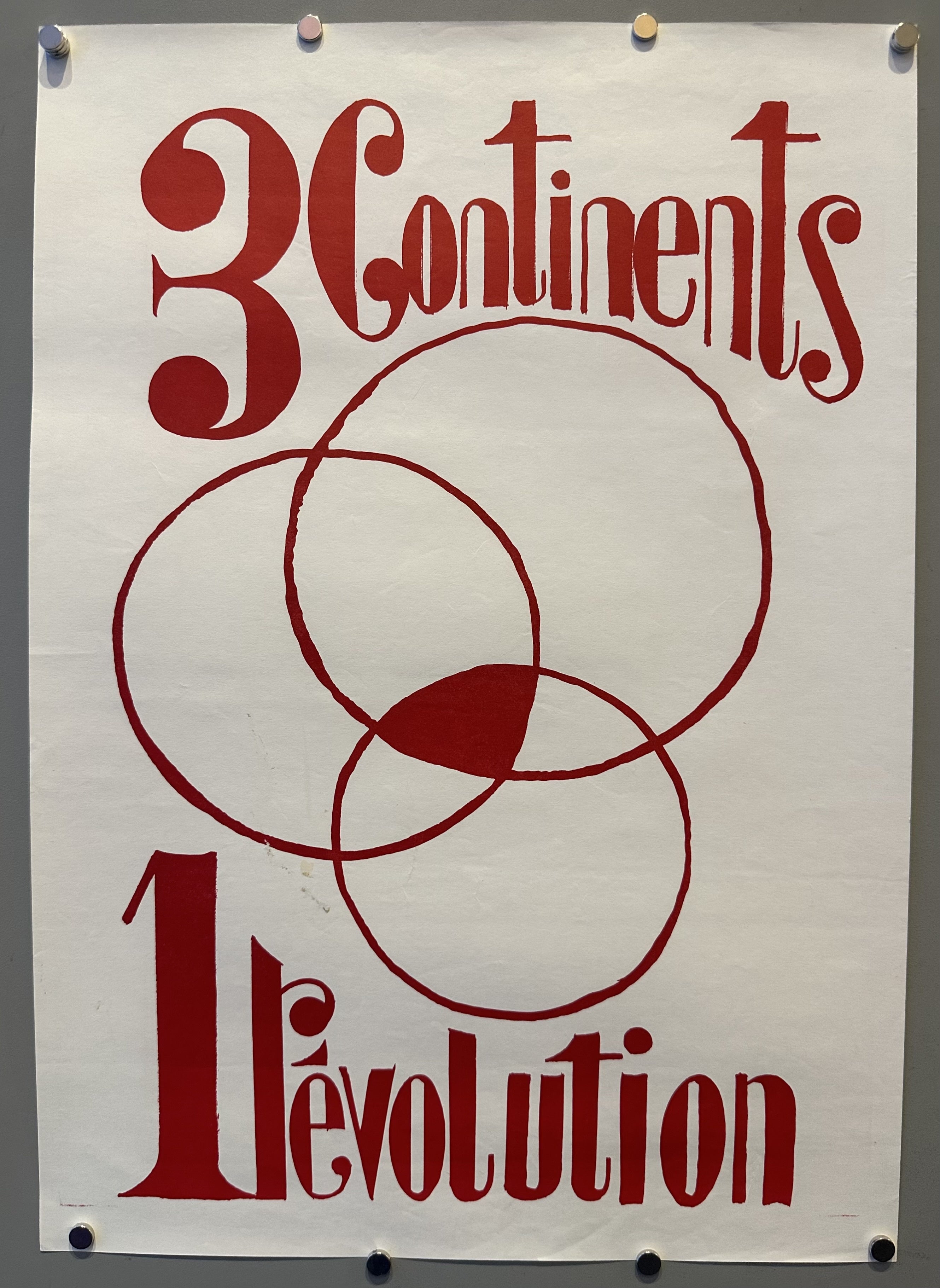 A blank venn diagram with a red center and red text above and below in English language political protest poster.