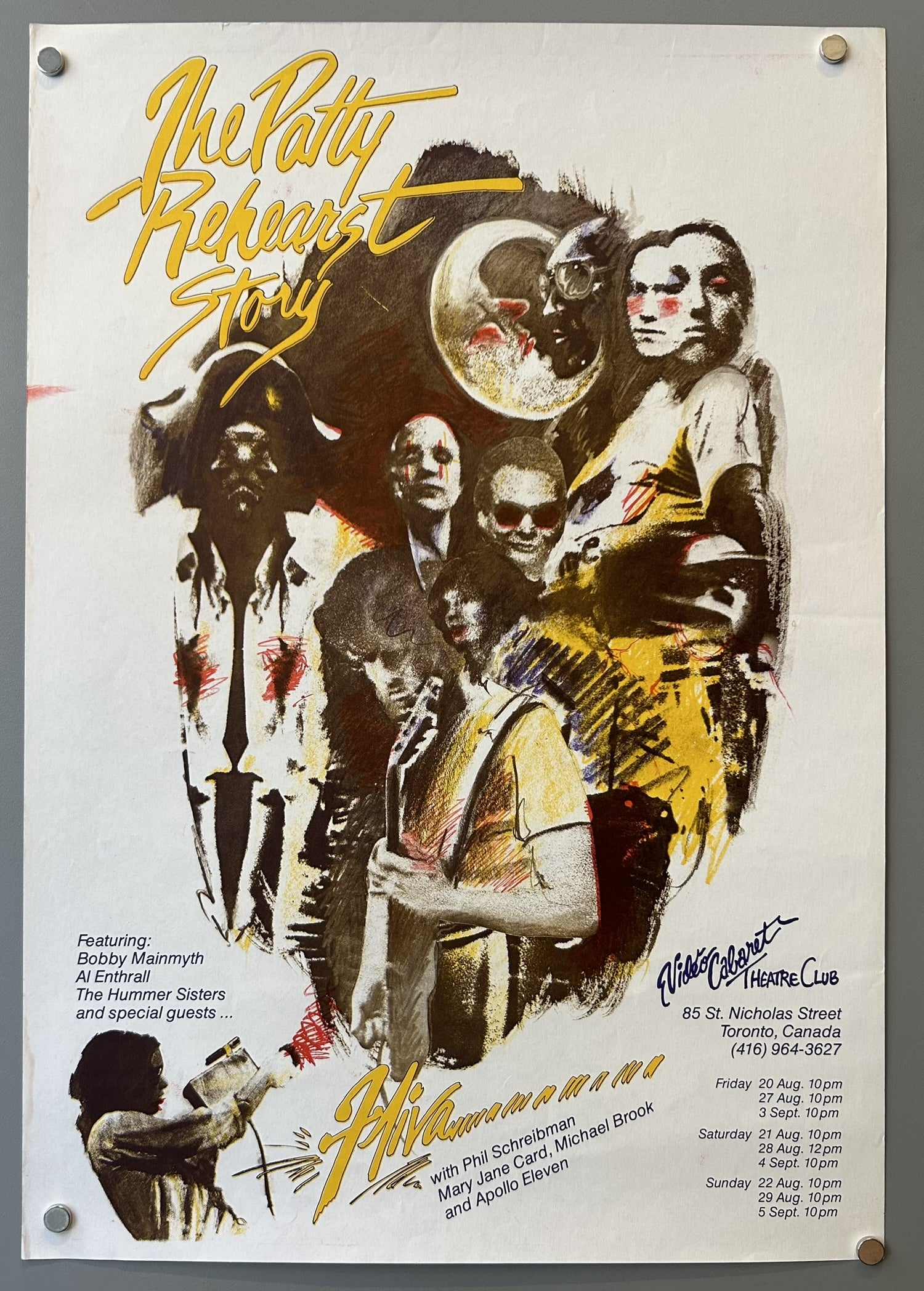 The poster advertises performances at the "Vidéocabaret Theatre Club" located at "85 St. Nicholas Street Toronto, Canada".