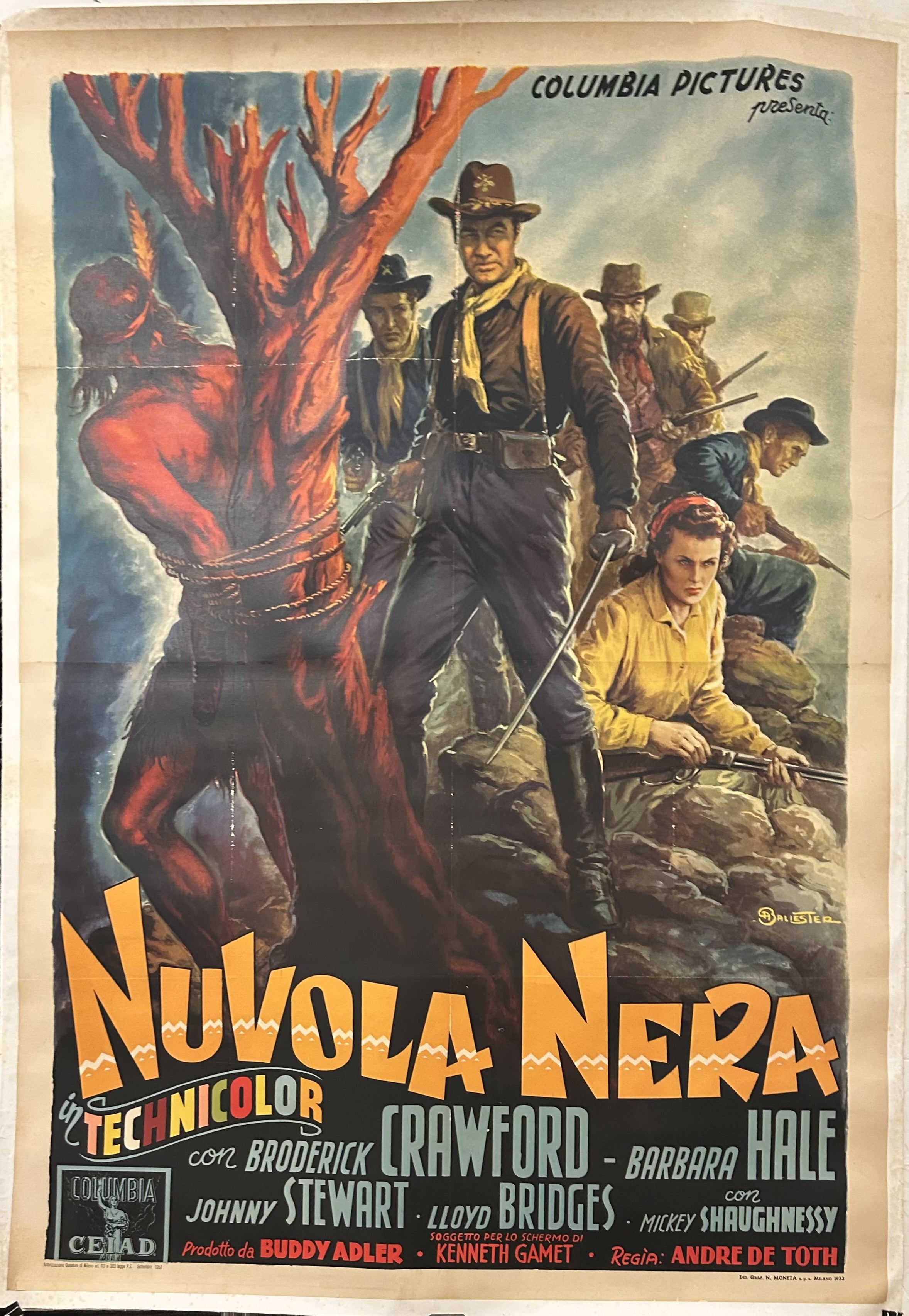 Theatrical film release poster for 'Last of the Comanches' with the main characters drawn on the poster in action.