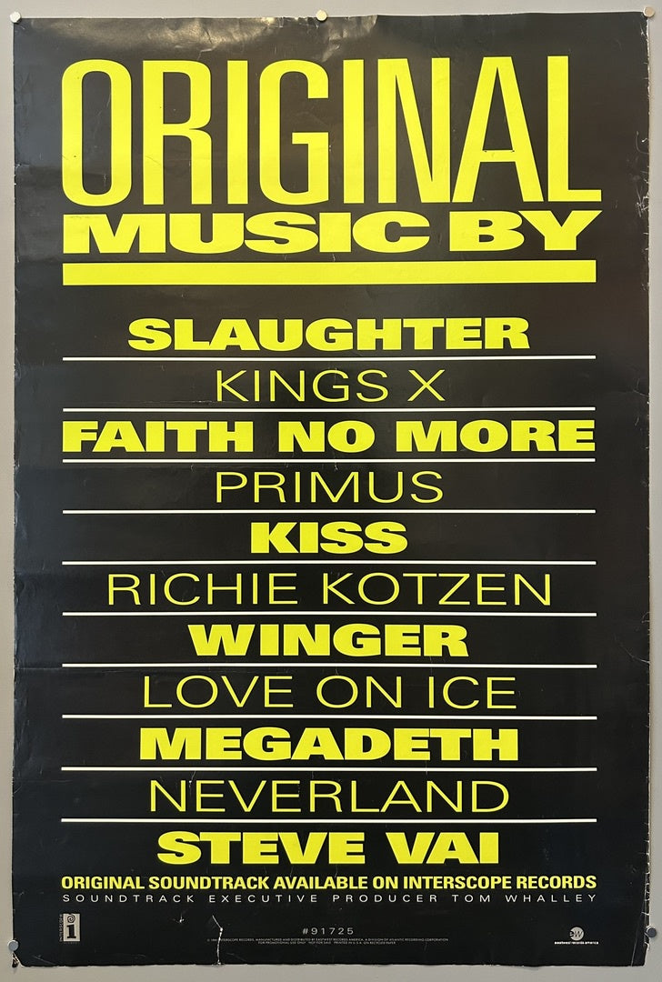 Black poster with yellow text on it.