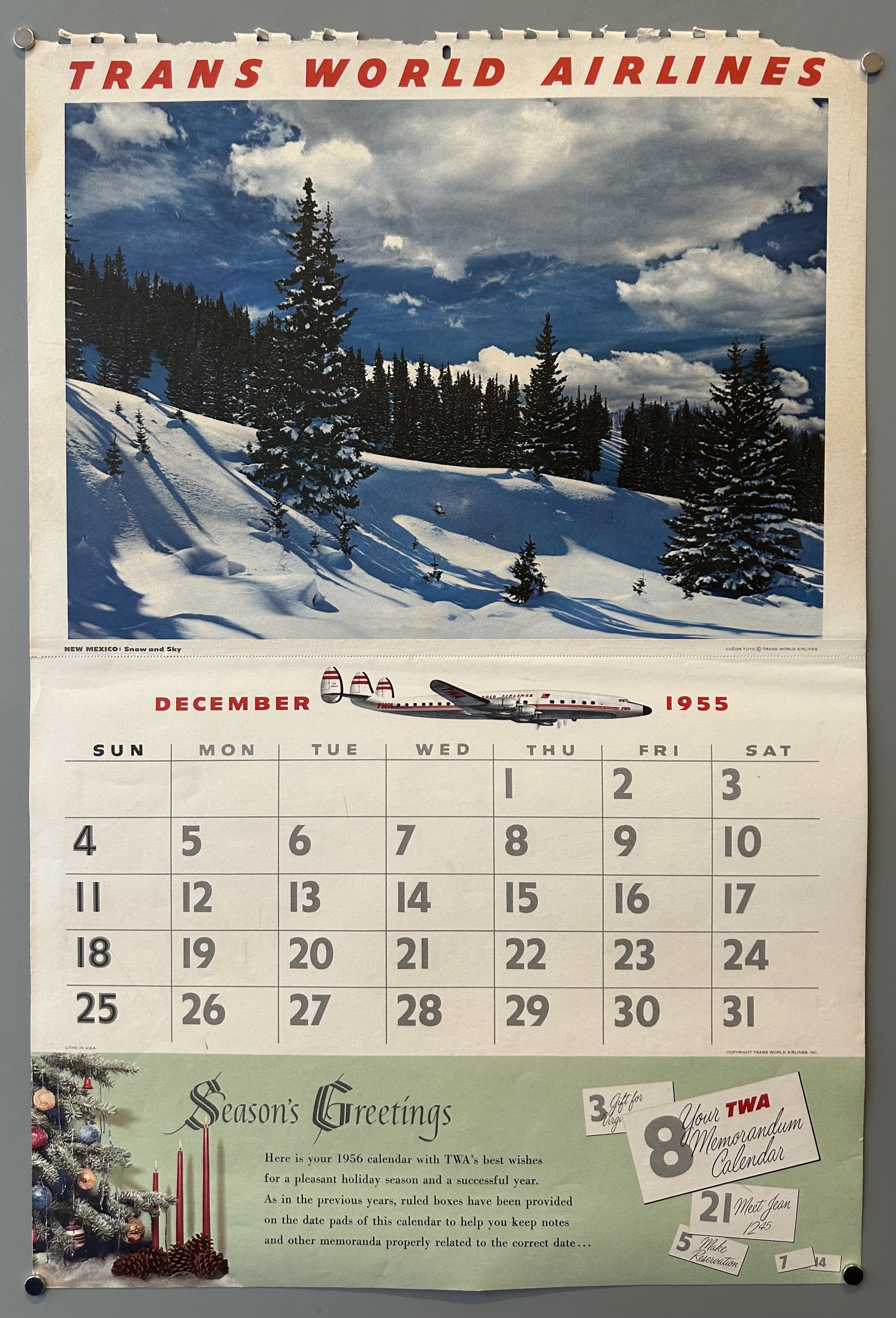 TWA 1956 Calendar: December, January