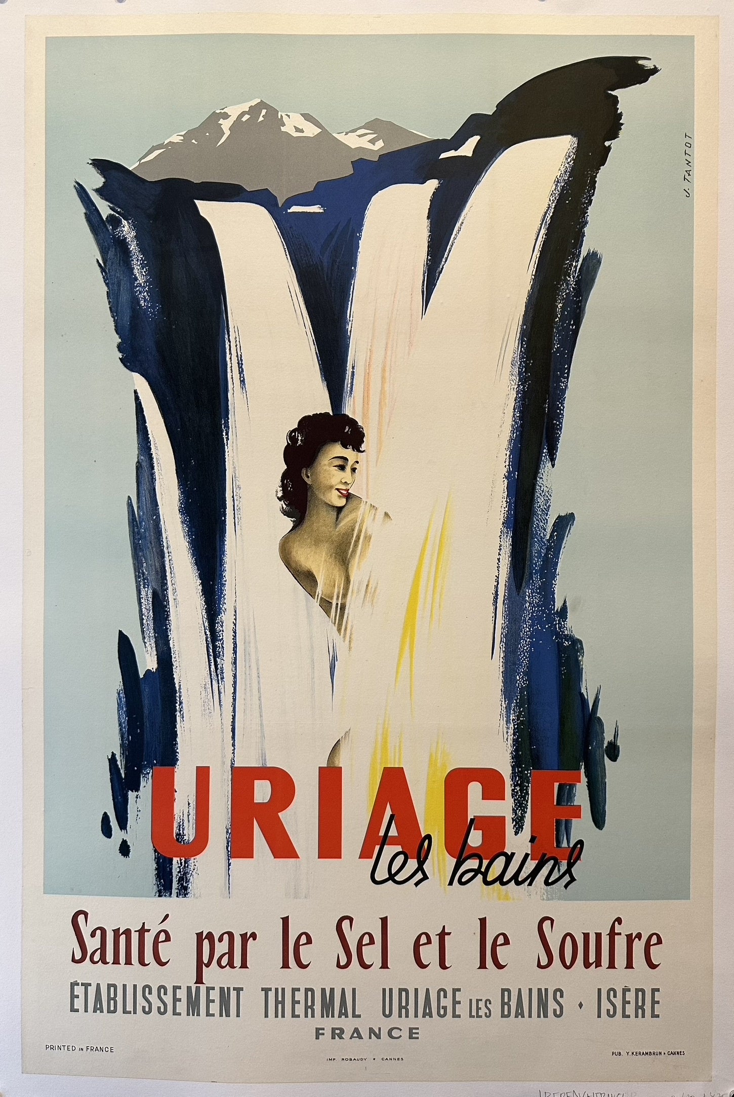 The poster promotes Uriage-les-Bains, a spa town in France, known for its thermal establishment and the health benefits derived from its salt and sulfur-rich waters.