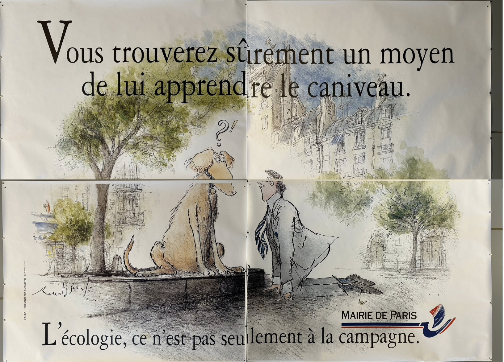 The poster promotes cleanliness, specifically addressing dog owners about teaching their dogs to use the gutter for waste, rather than leaving it on sidewalks.
