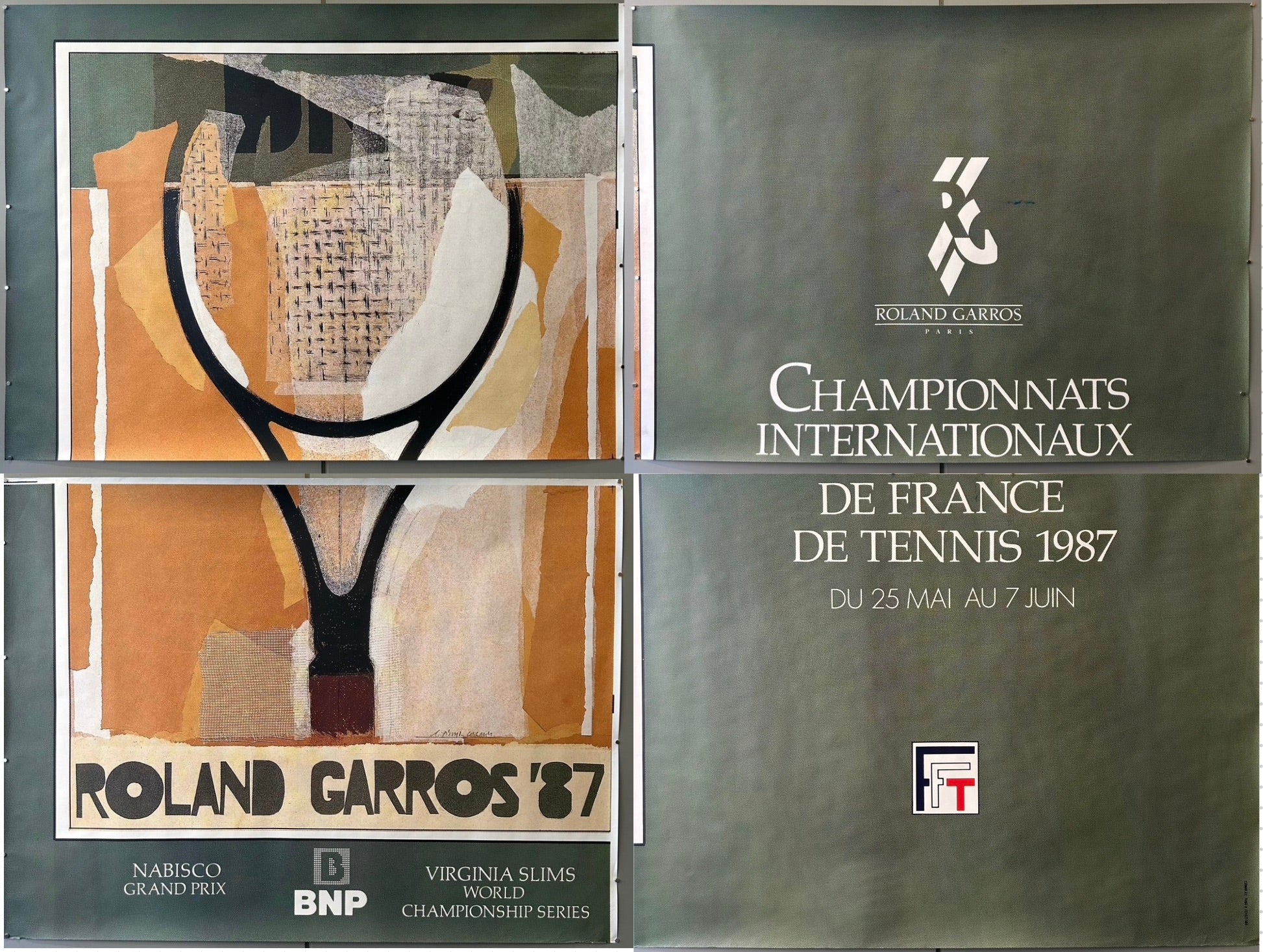 Promotional poster for Roland Garros 1987 tennis tournament with abstract art design.