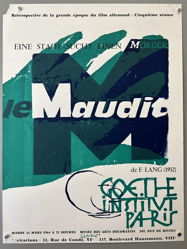 retrospective of German cinema, featuring the film "M" (Le Maudit) by F. Lang (1932).