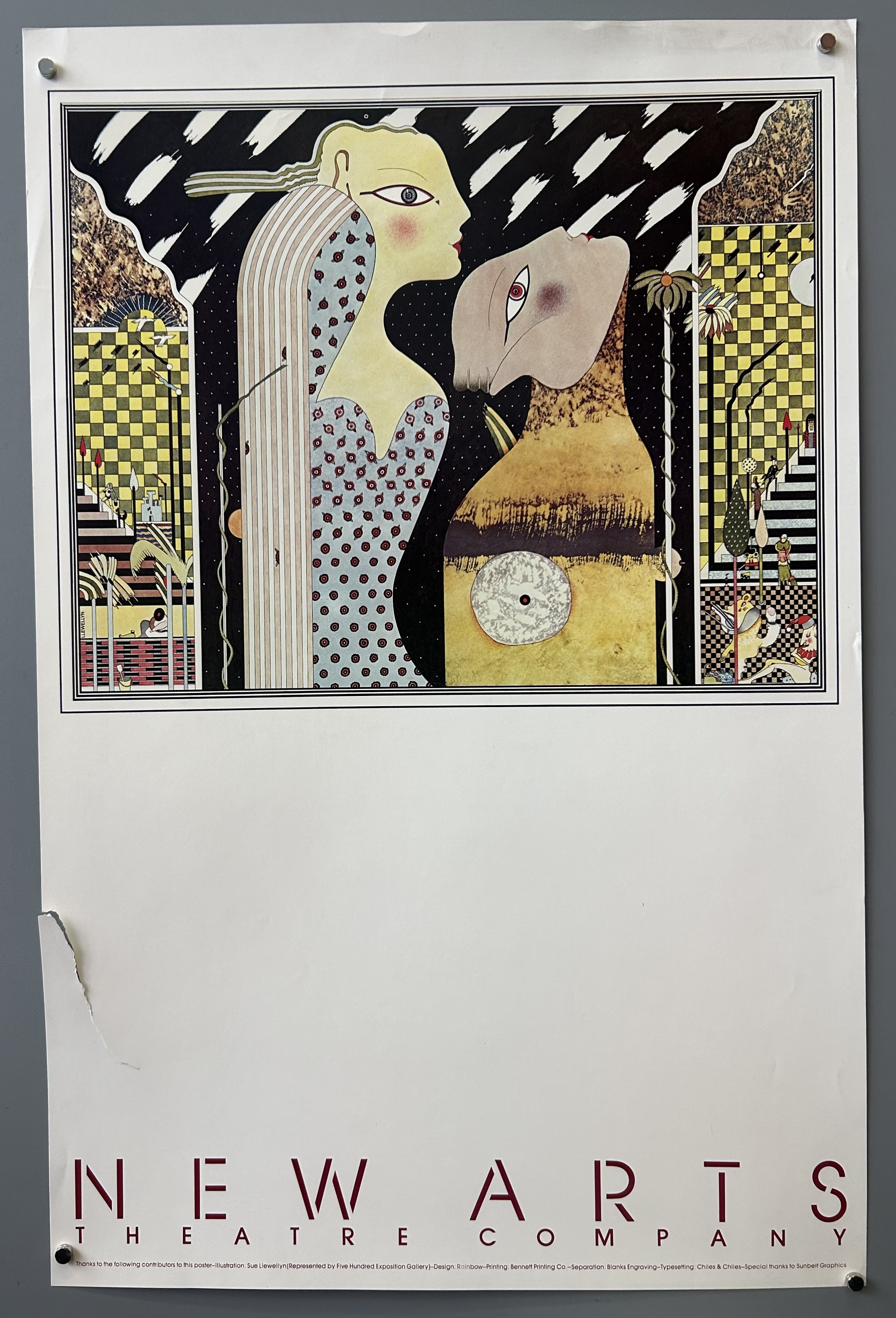 The image is an artistic poster for the company, featuring stylized figures and the company's name at the bottom. The New Arts Theatre Company is an organization that produces theatrical productions.