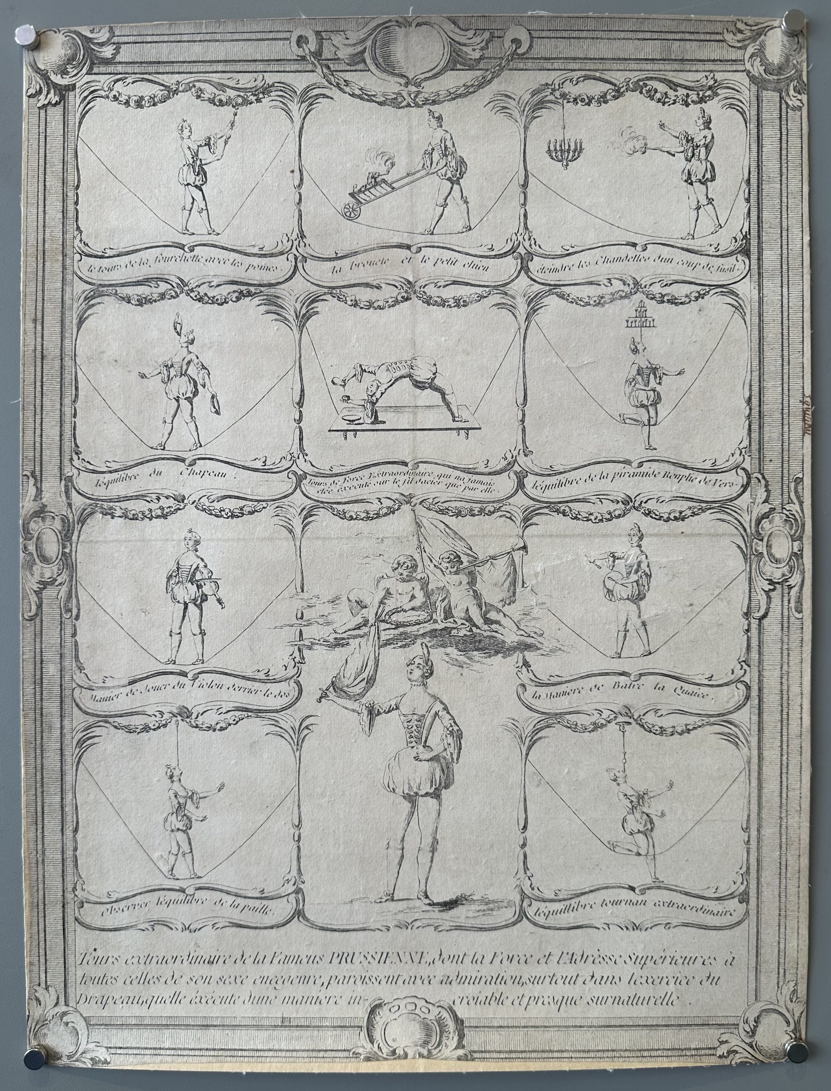 Black-and-white squares of a performer doing various acrobatic tricks