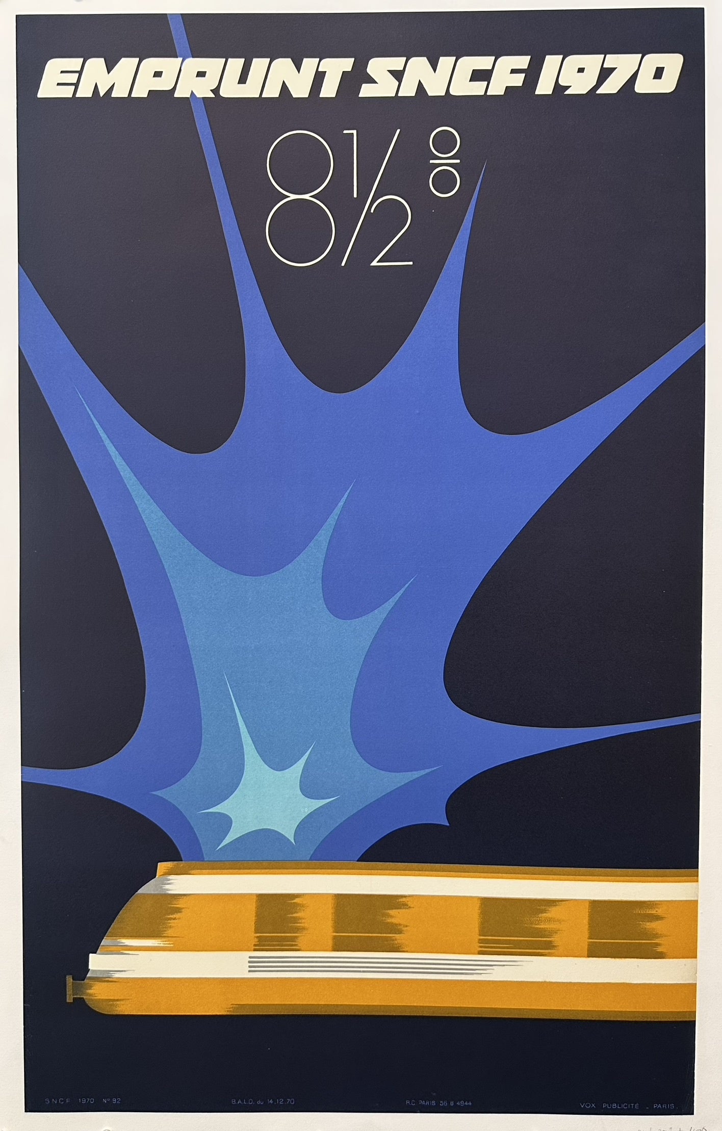 This poster is an original vintage French railway poster advertising the "Emprunt SNCF 1970," which translates to "SNCF Loan 1970". It promotes a loan issued by the SNCF (Société Nationale des Chemins de fer Français), the French National Railways, offering an 8½% interest rate.