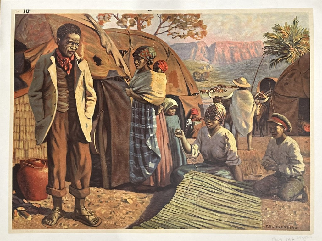 he poster depicts a scene related to the colonization of African people, focusing on cultural history, ethnicity, and geography, likely intended for educational purposes in Sweden.