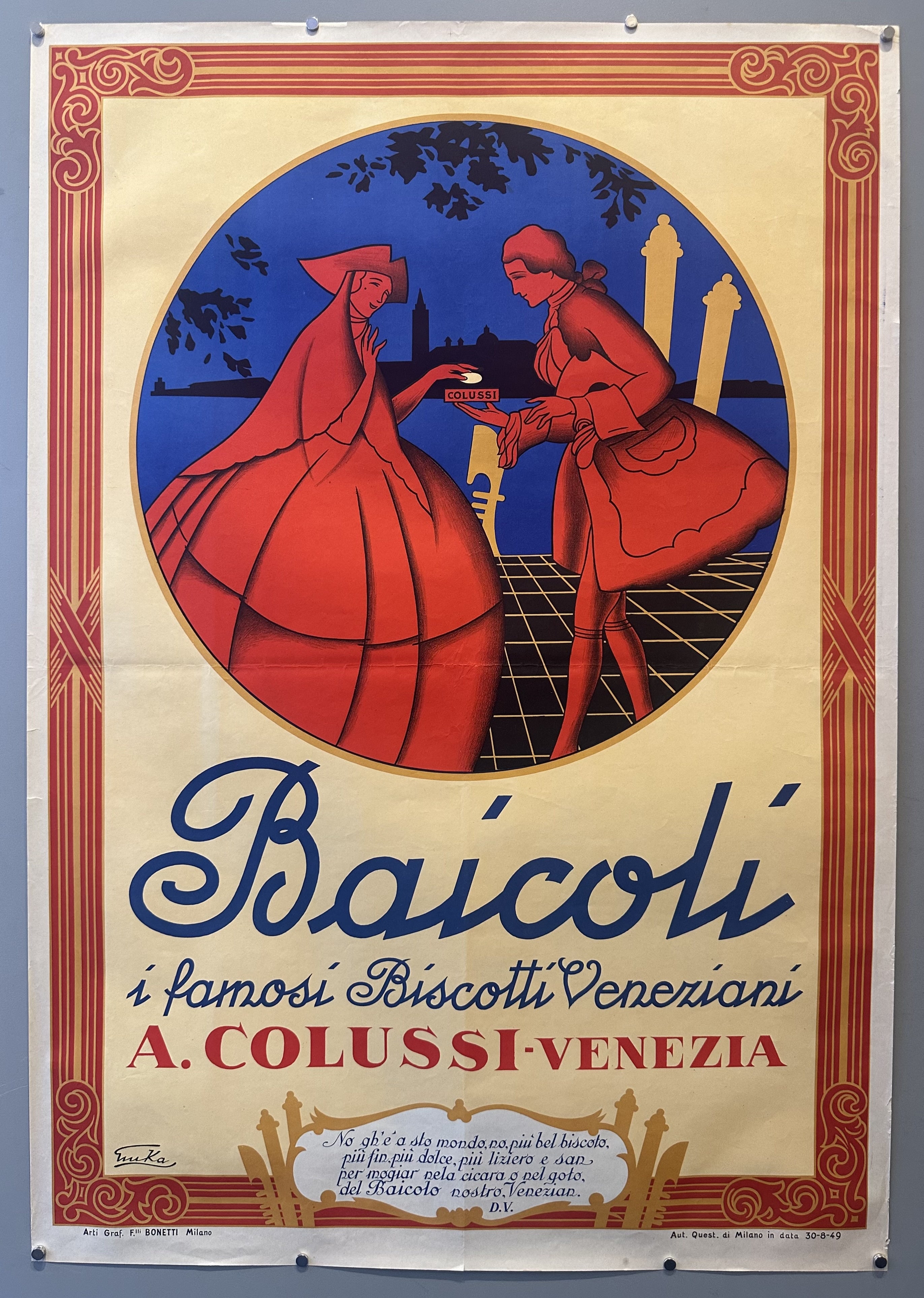 A woman accepts a Baicoli biscuit from a suitor in this Italian advertisement.