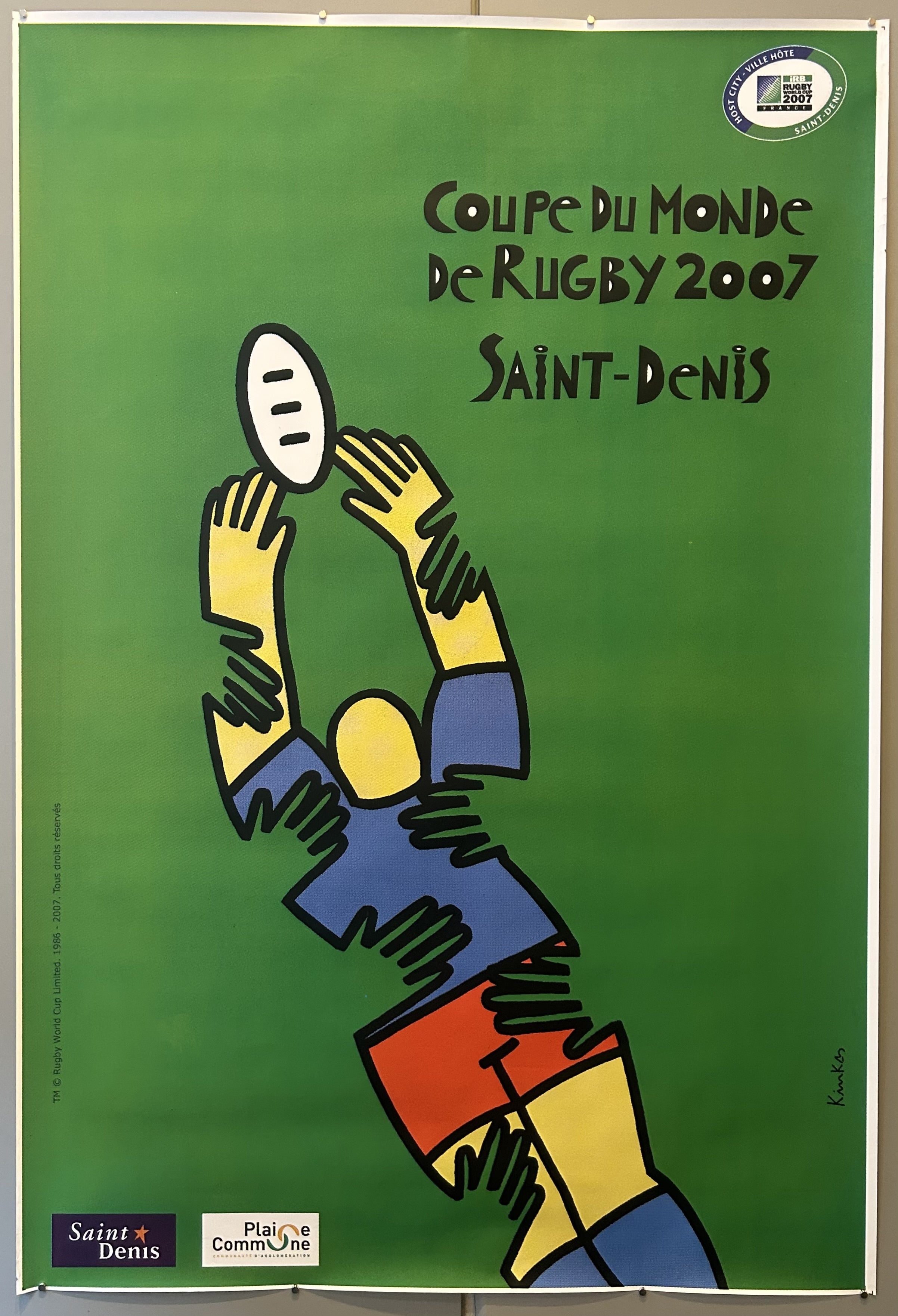 This poster promotes the 2007 Rugby World Cup in Saint-Denis, France.