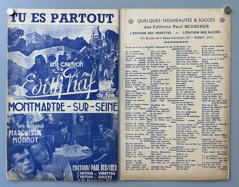 Link to Tu Es Partout Montmartre-Sur-Seine Edith PiafFrance, c. 1950s Product
