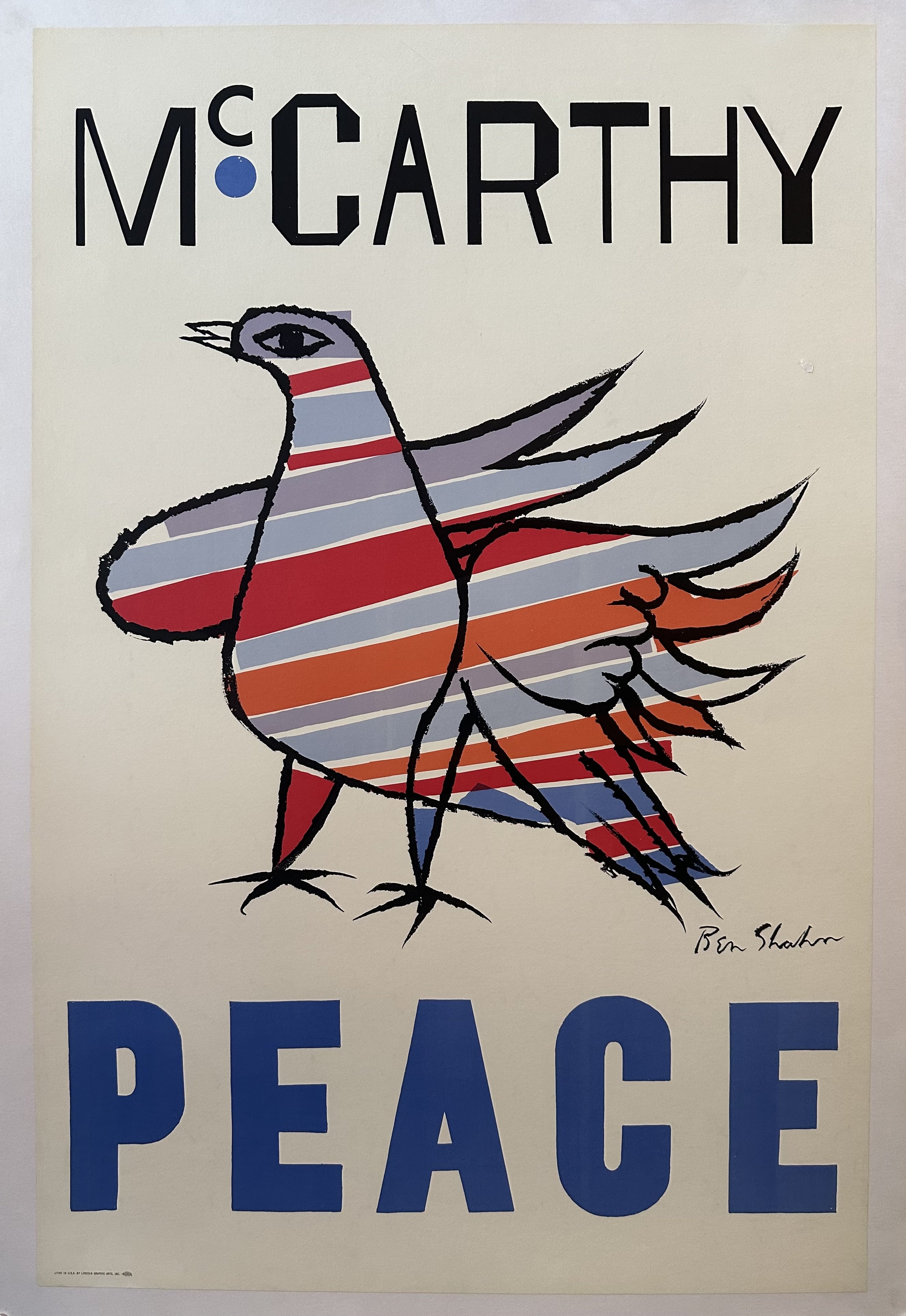 Eugene McCarthy's presidential campaign poster featuring a multi-colored dove by artist Ben Shahn.