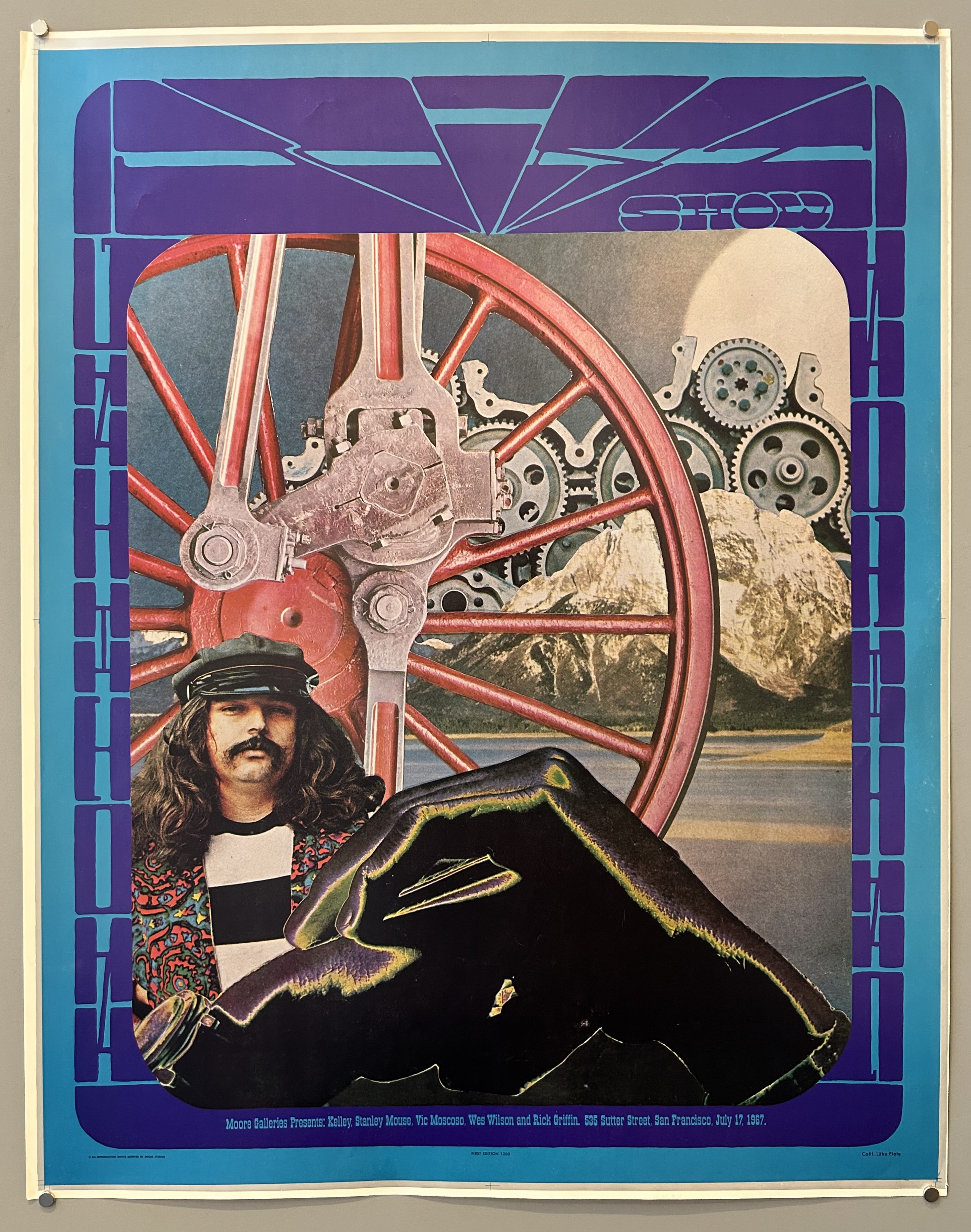 Man is against gears with psychedelic border