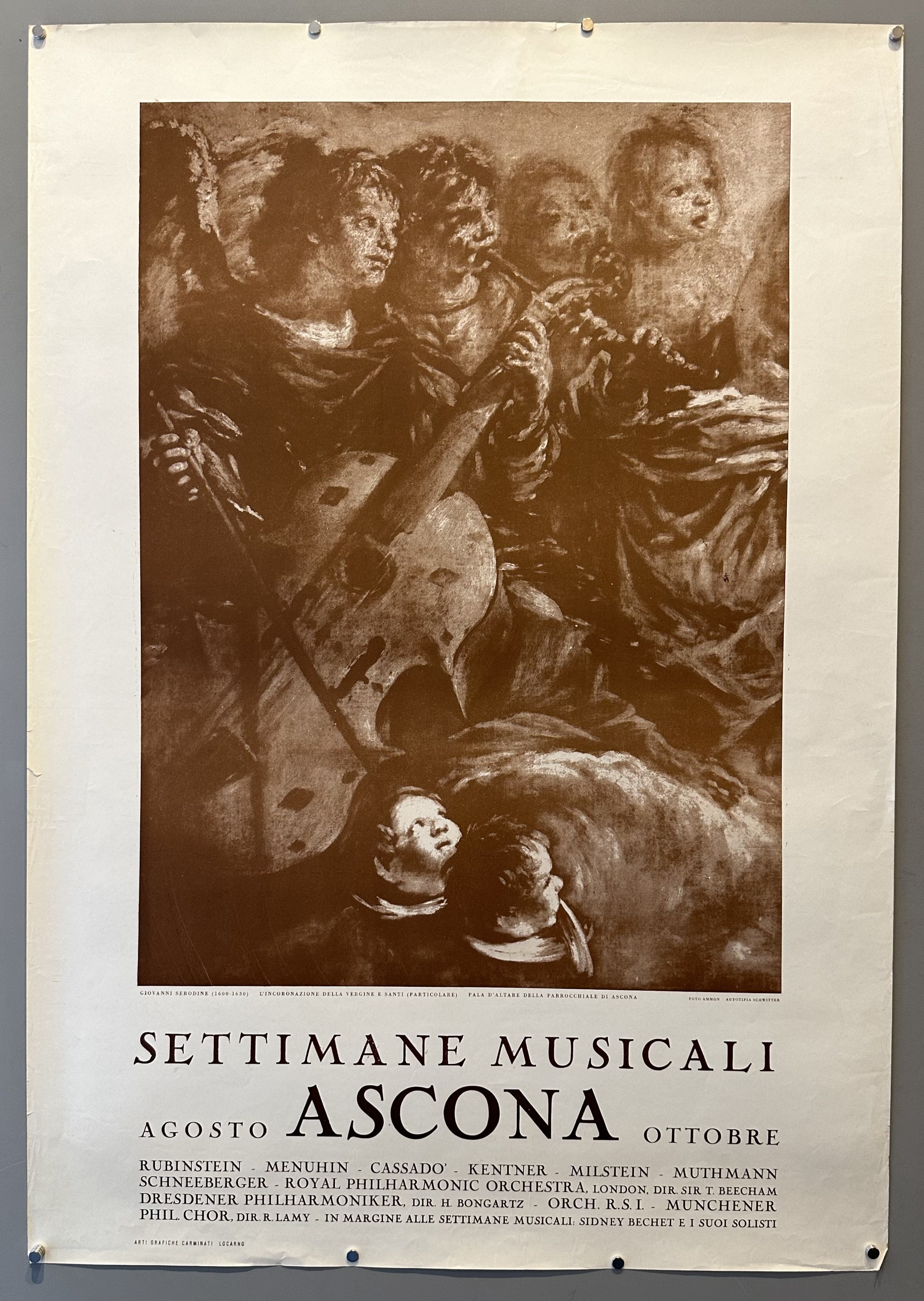 Sepia-toned illustration by Giovanni Serodine to promote the annual Settimane Musicali Ascona in Switzerland.