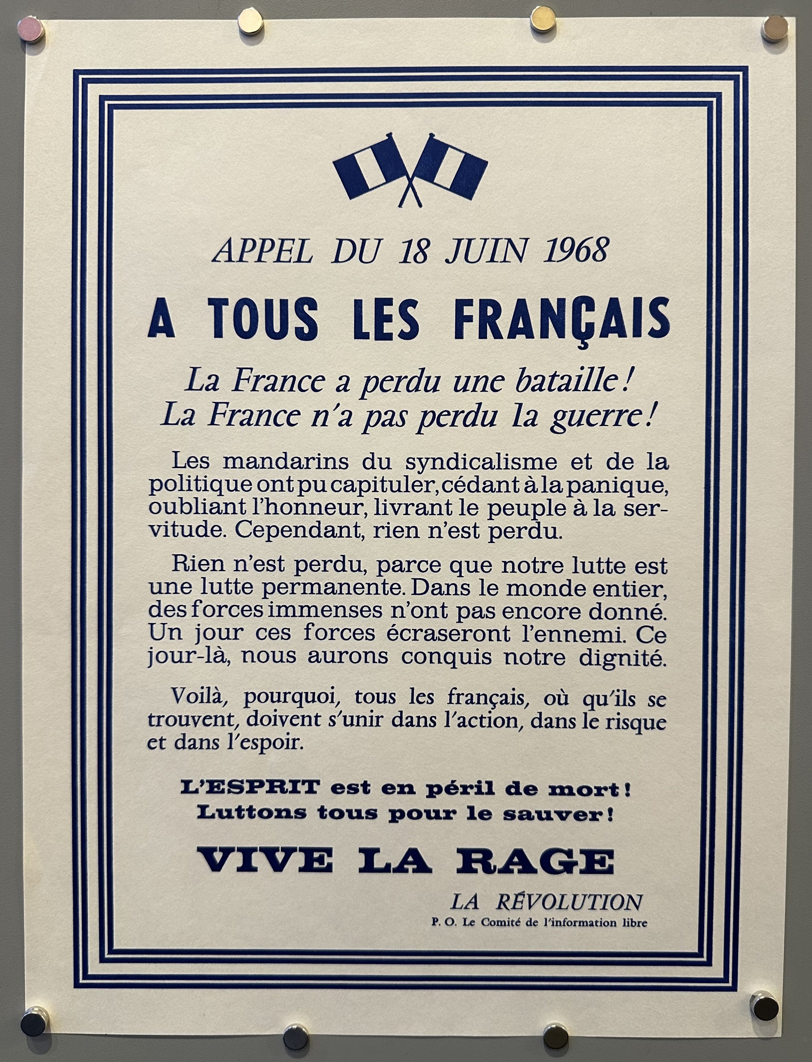 French text in blue with blue border around it asking people not to lose faith in the midst of a loss.