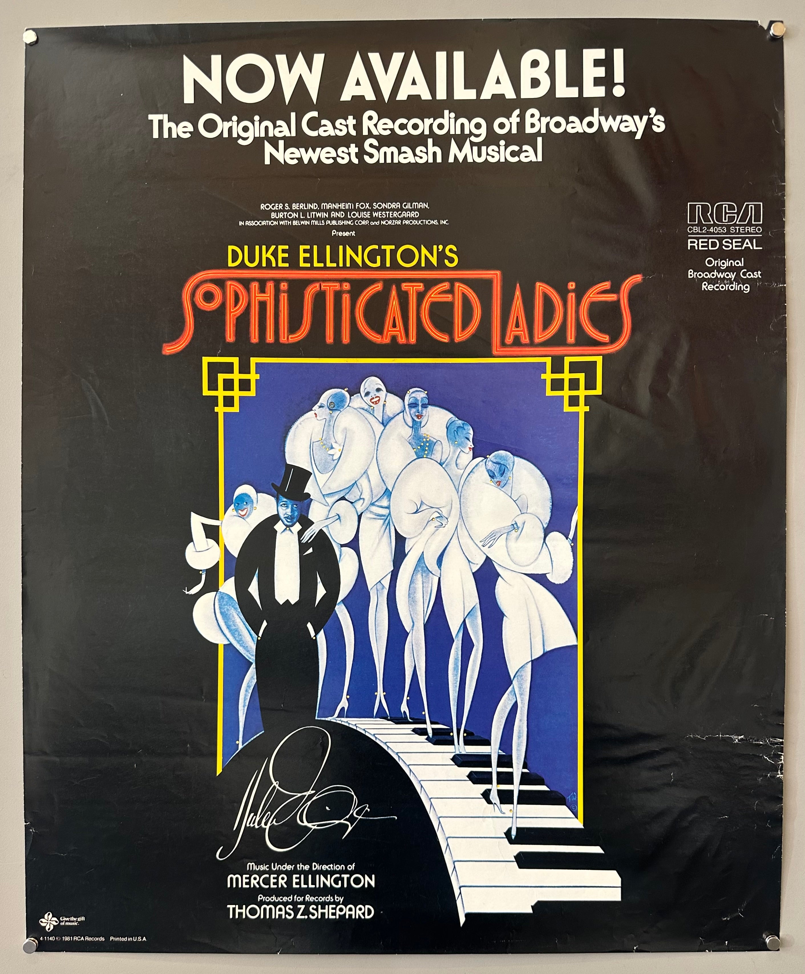 This poster advertises the album release of Sophisticated Ladies (1981), a broadway musical based on the music of Duke Ellington. The revue ran from 1981-1983 at the Lunt-Fontane Theatre.