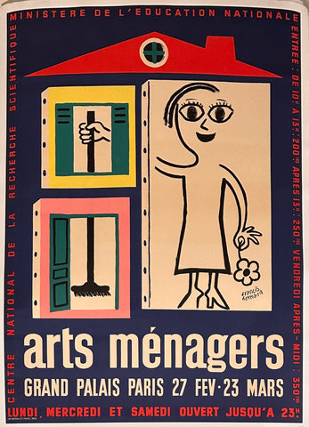 Link to Arts Menagers - Women holding broom poster ✓Francis Bernard c.1970 Product