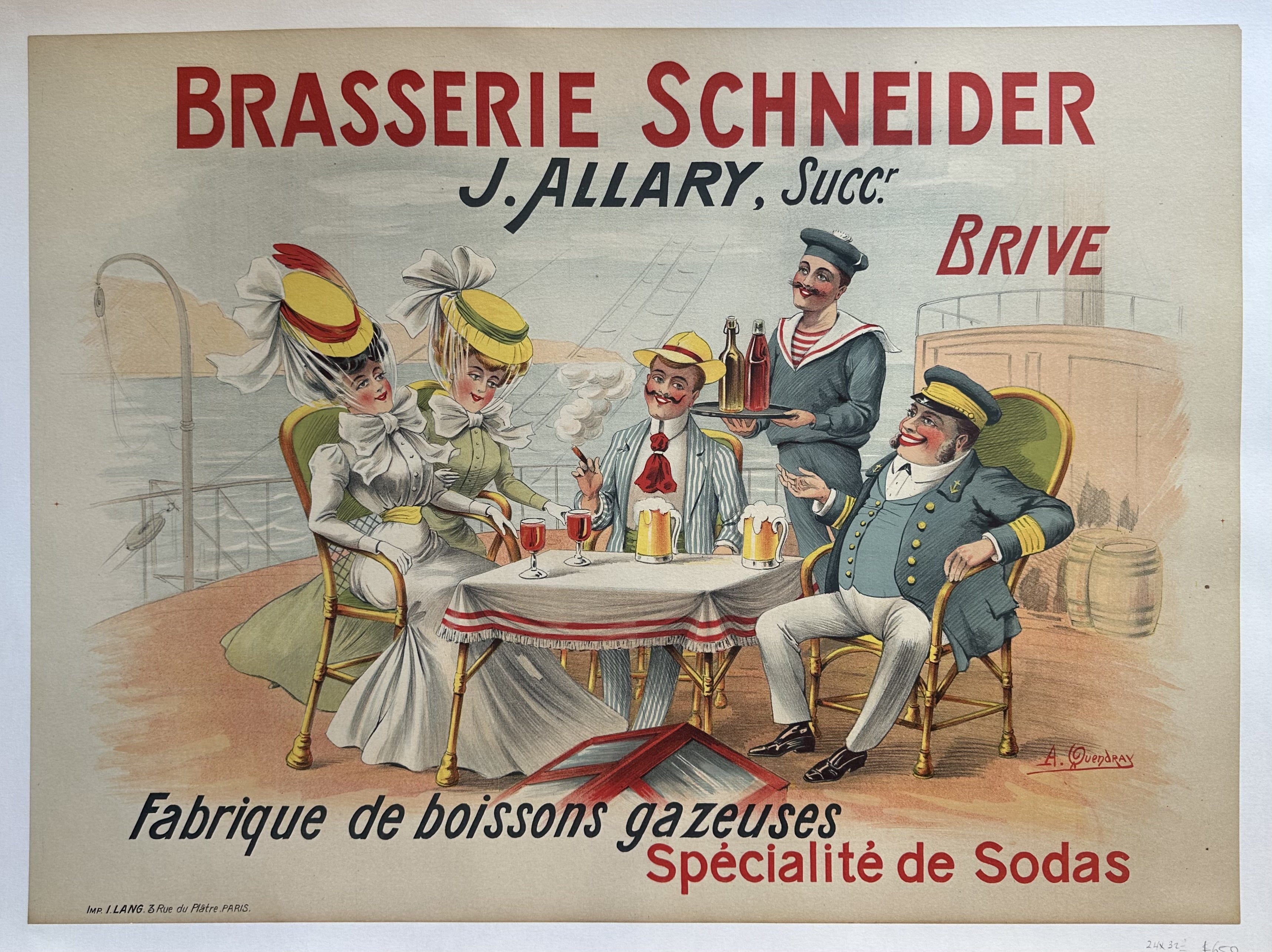 The poster features a group of people enjoying drinks at a table on a ship's deck, with a waiter serving them.