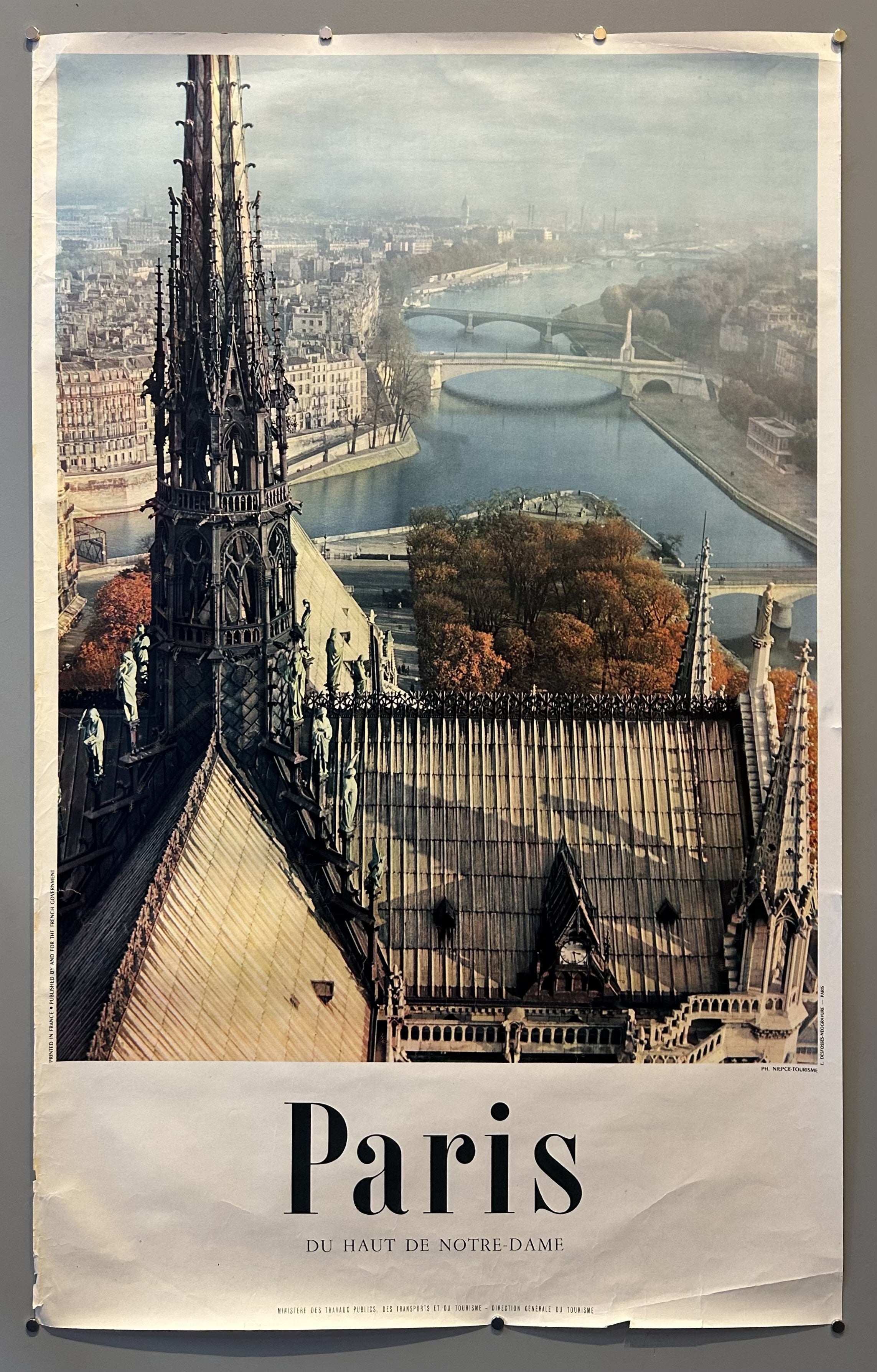 Aerial photograph of Notre-Dame to promote tourism to Paris.