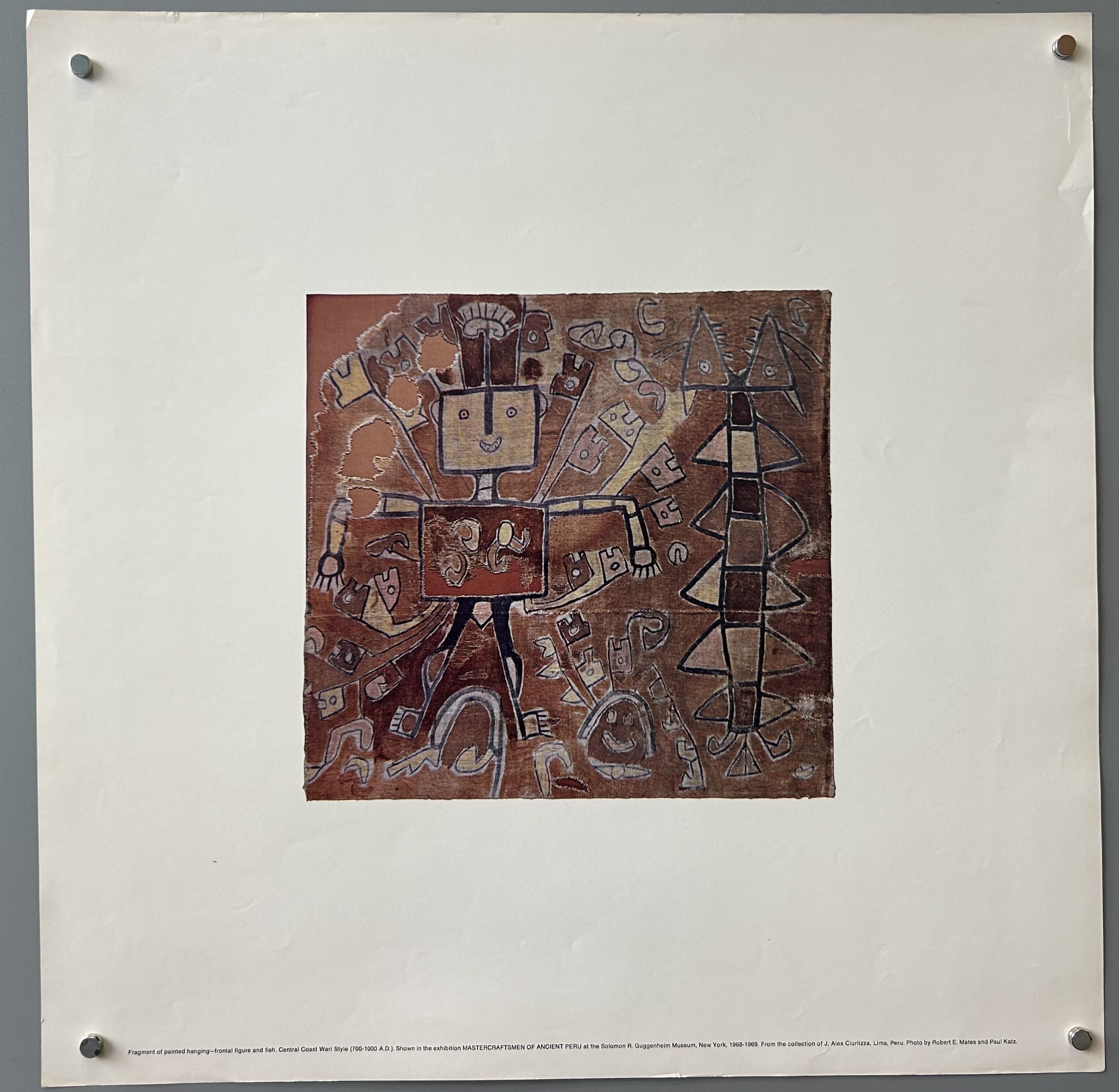Poster of a pre-Columbian textile fragment titled "Fragment of painted hanging-frontal."
