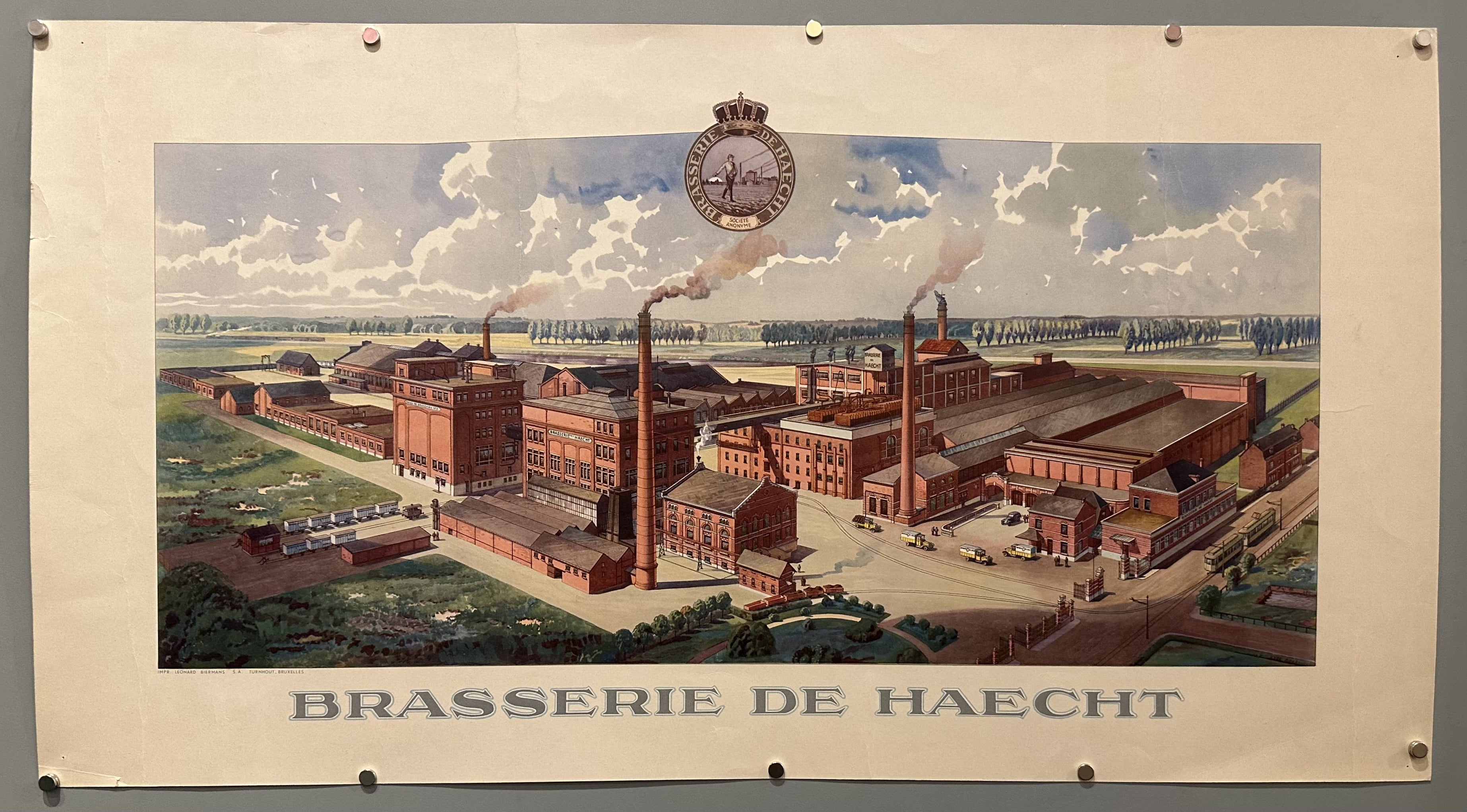Illustration of Belgian brewery Brasserie de Haecht from an aerial POV.