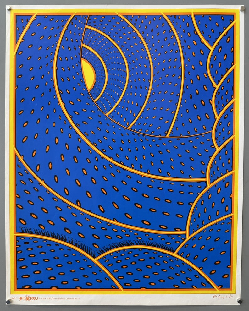 It was created to announce a "hippie happening" or play called "The High Mass," which was a theatrical production also intended to advertise a new boutique named "Hip Arts".