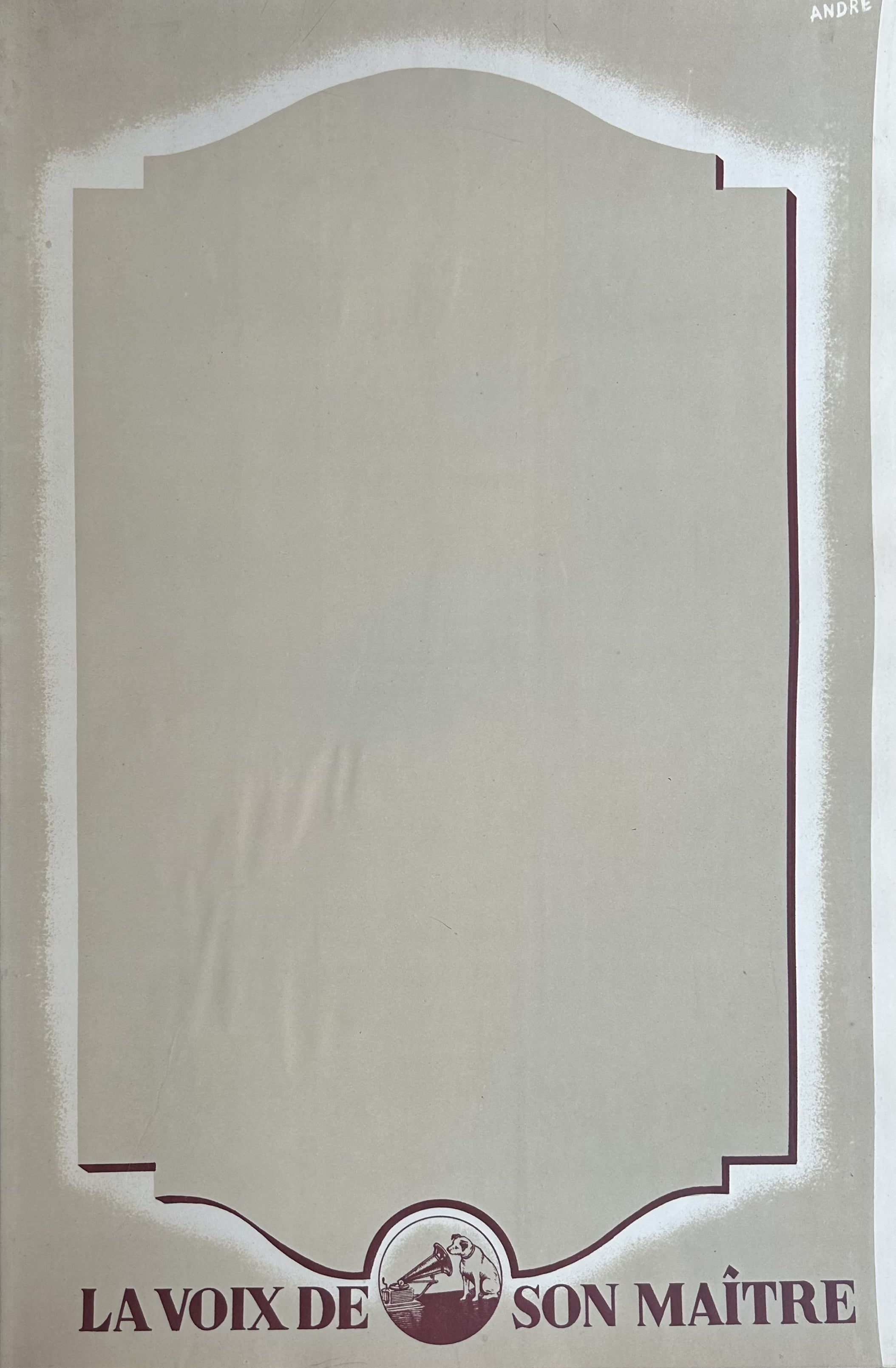Blank print proof for musical company with text along bottom and white shadow around ornate border where text would eventually go.