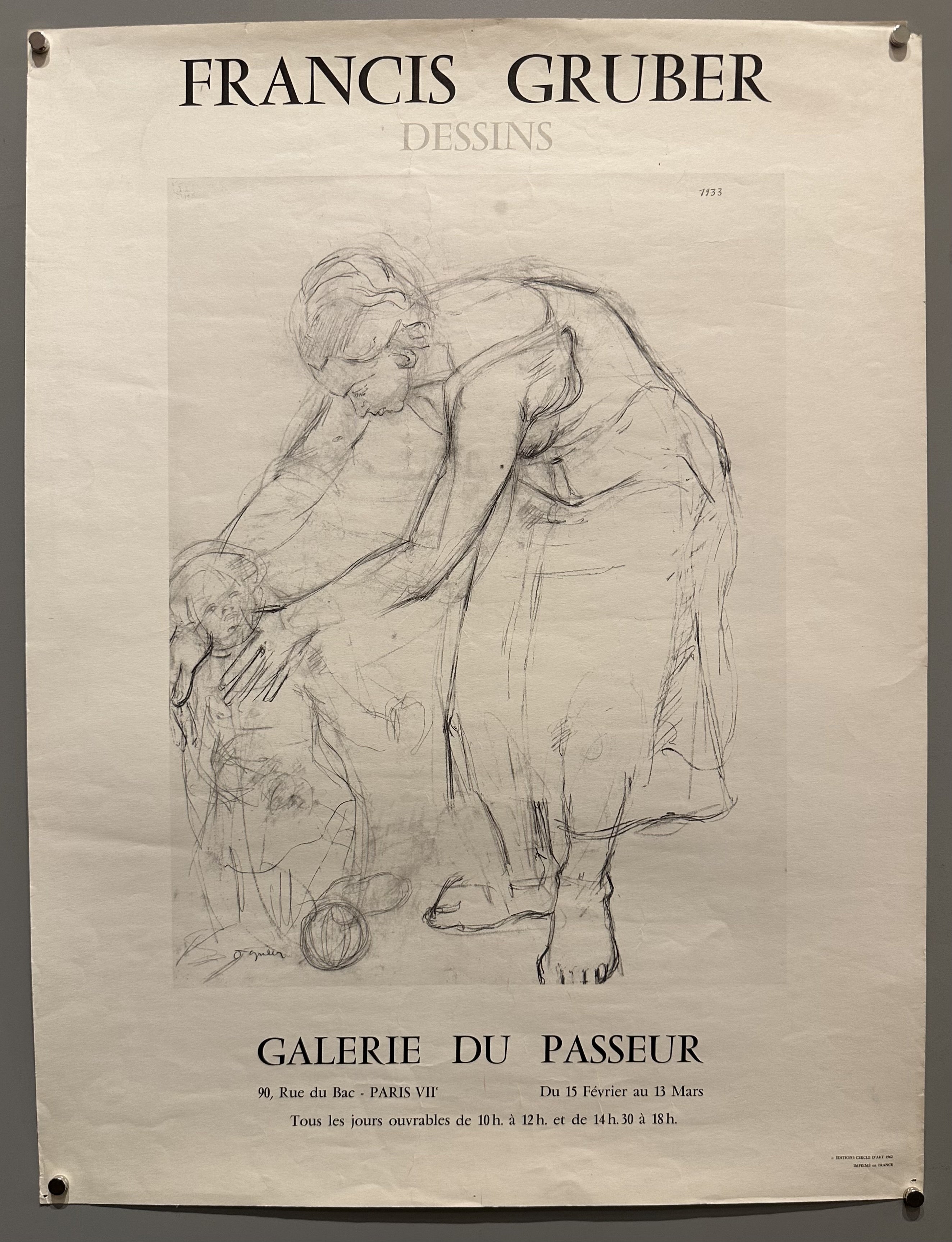 Francis Gruber pencil sketch in center of art exhibition poster.