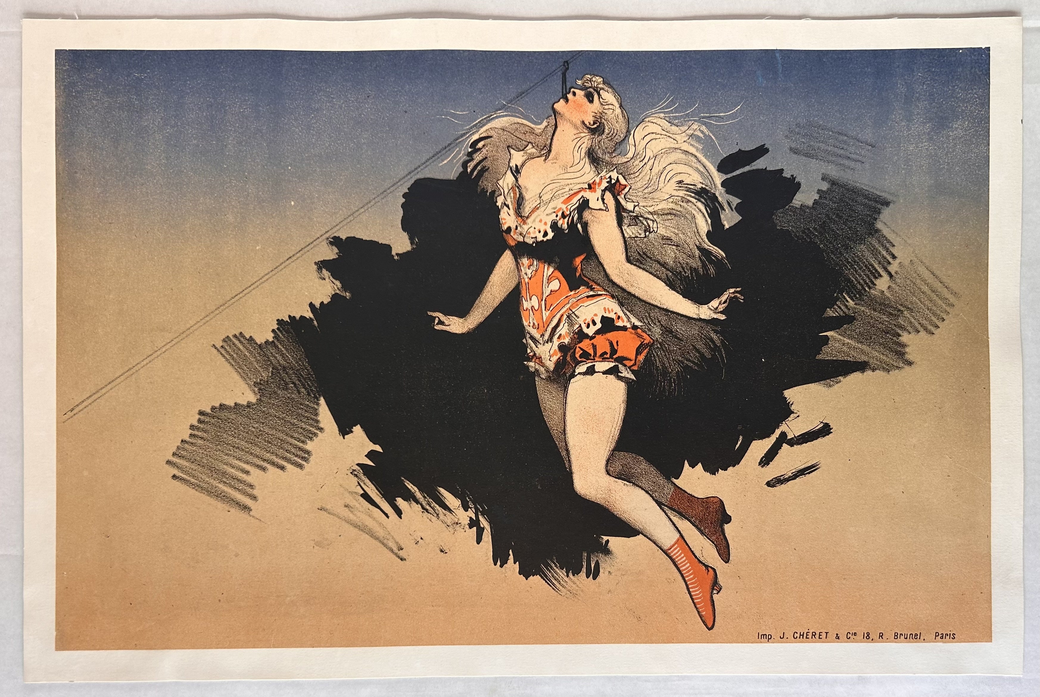 A colorful illustration of a woman with long, flowing blonde hair, wearing an orange and white patterned outfit, seemingly floating or dancing with her arms outstretched and head tilted upwards.