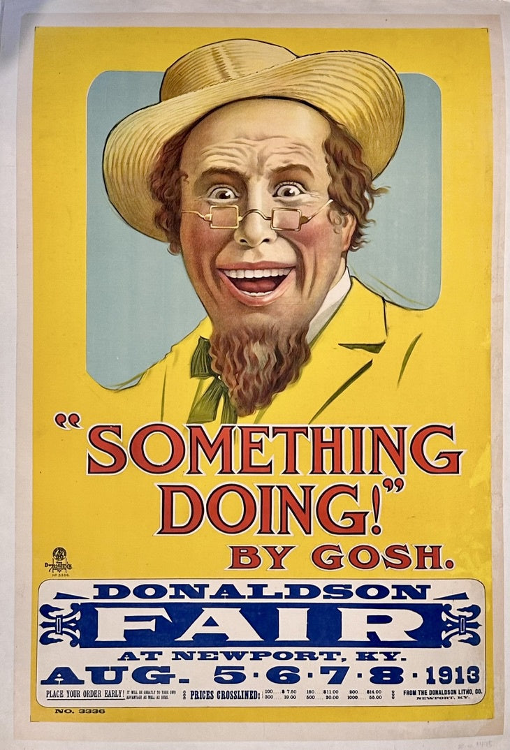 While seemingly promoting the fair, the poster also served as a stock advertisement by the Donaldson Lithograph Company, showcasing their printing capabilities and offering customizable space for fair-specific details like dates and pricing.