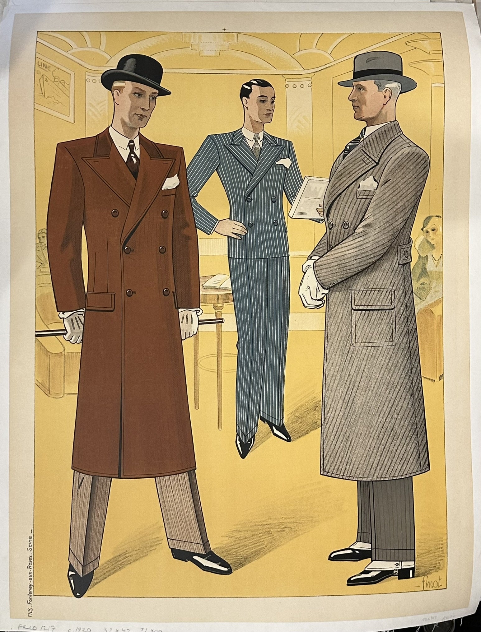 A listing from Ursus Books for a "New-York Men's Fashion Illustration" plate, identified as an "Original chromolithograph" from "ca. 1930".