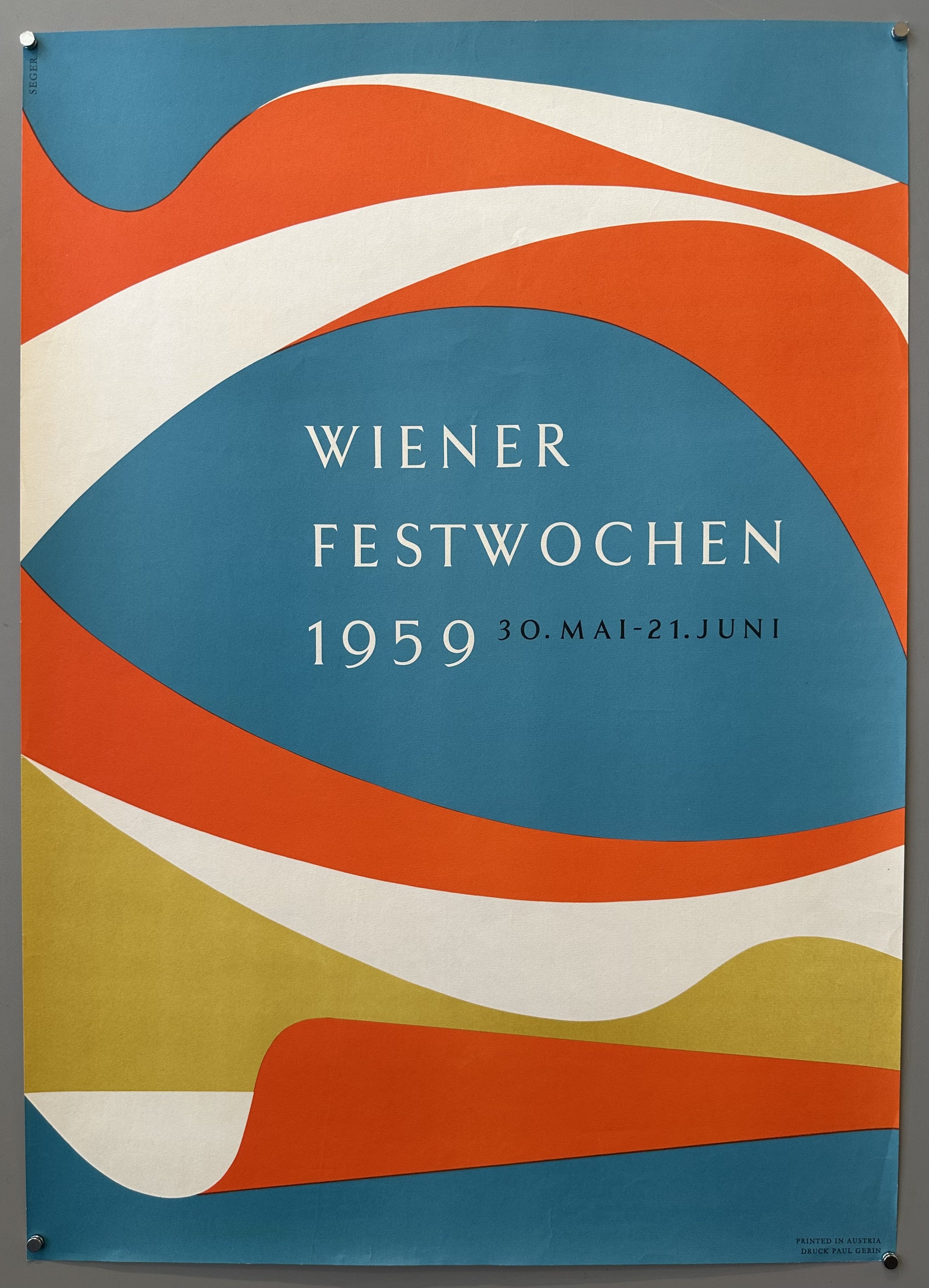 The poster advertises the "Wiener Festwochen" (Vienna Festival), which is an international cultural festival held annually in Vienna, Austria. Vienna is the capital city of Austria, and the festival plays a significant role in promoting the city and country's cultural image internationall