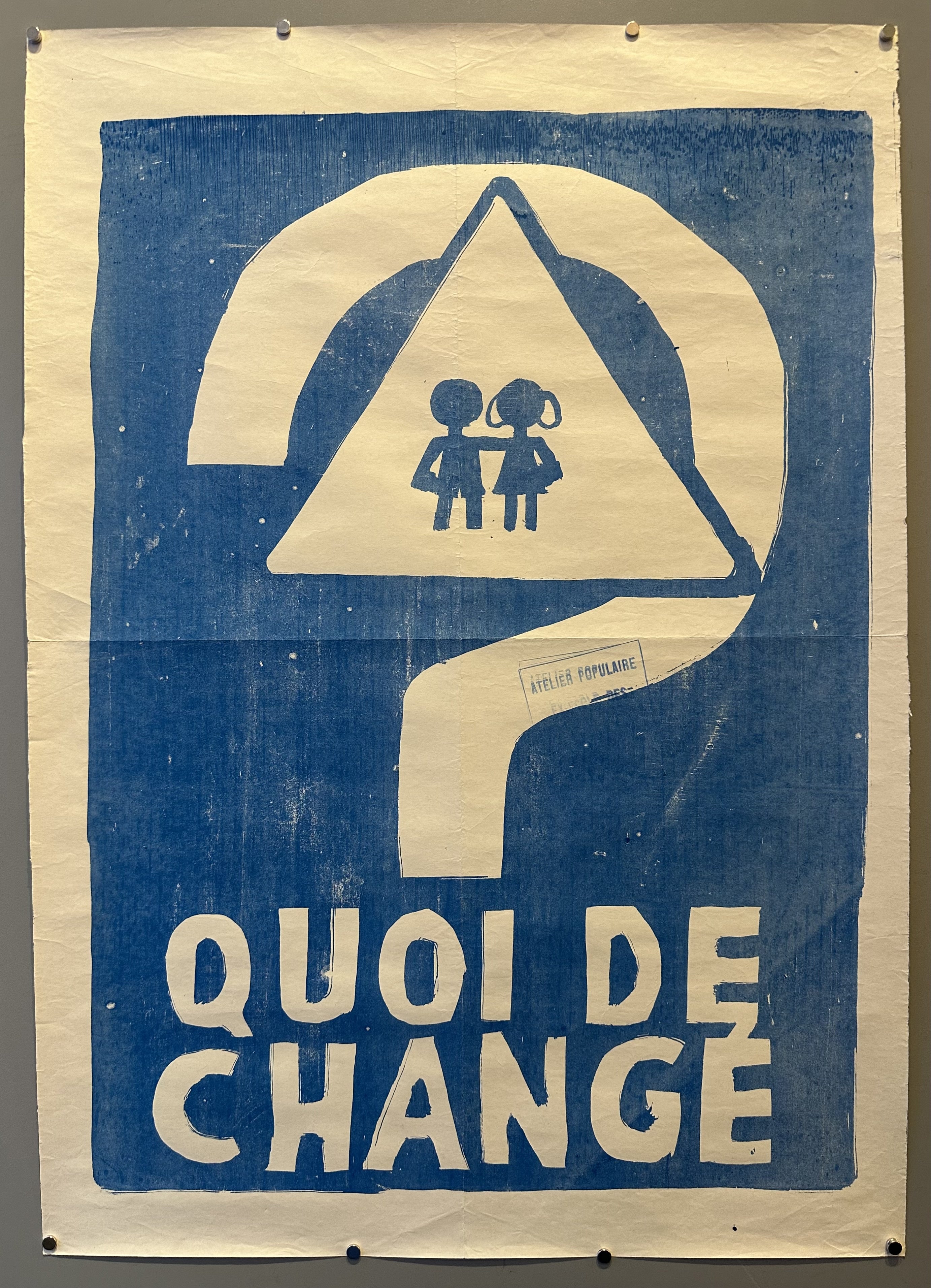 A question mark with two children inside of it is featured for this poster promoting striking during May 68.