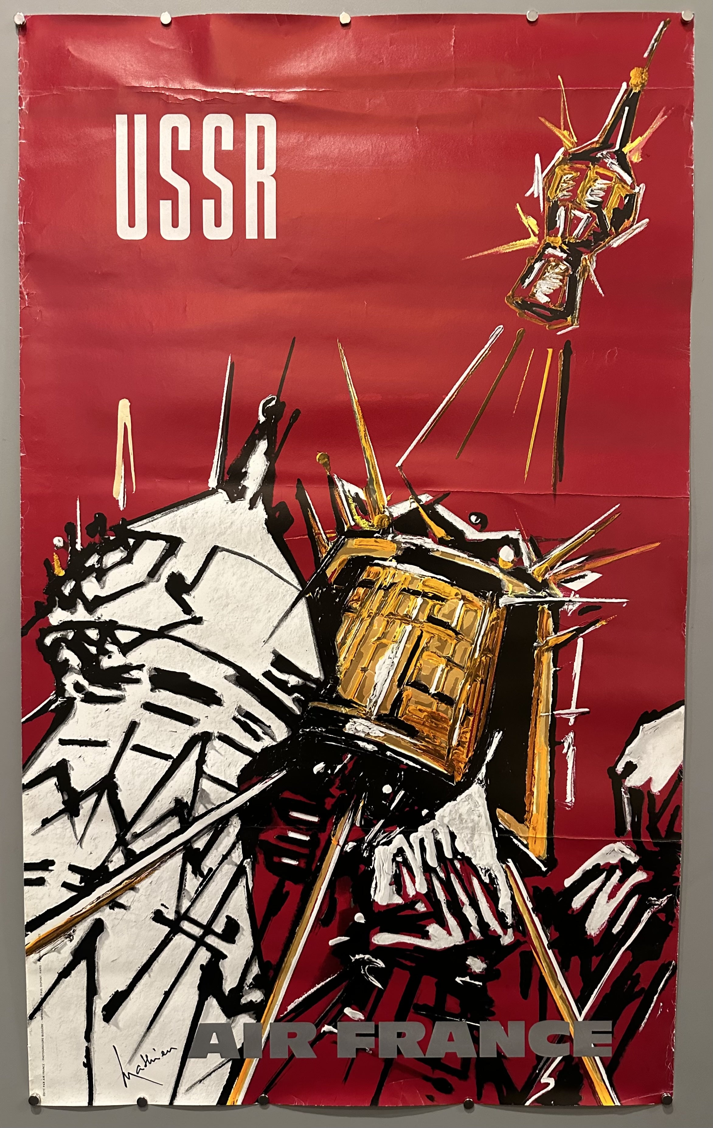 Georges Mathieu stylized artwork of landmarks in the Soviet Union for Air France poster.