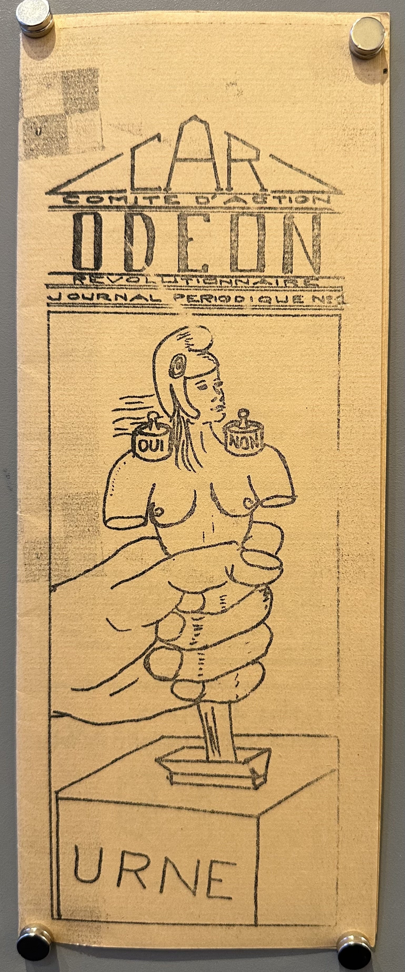 Beige pamphlet from Comite d'Action Revolutionnaire following their occupation of the Odeon Theatre during May 1968.