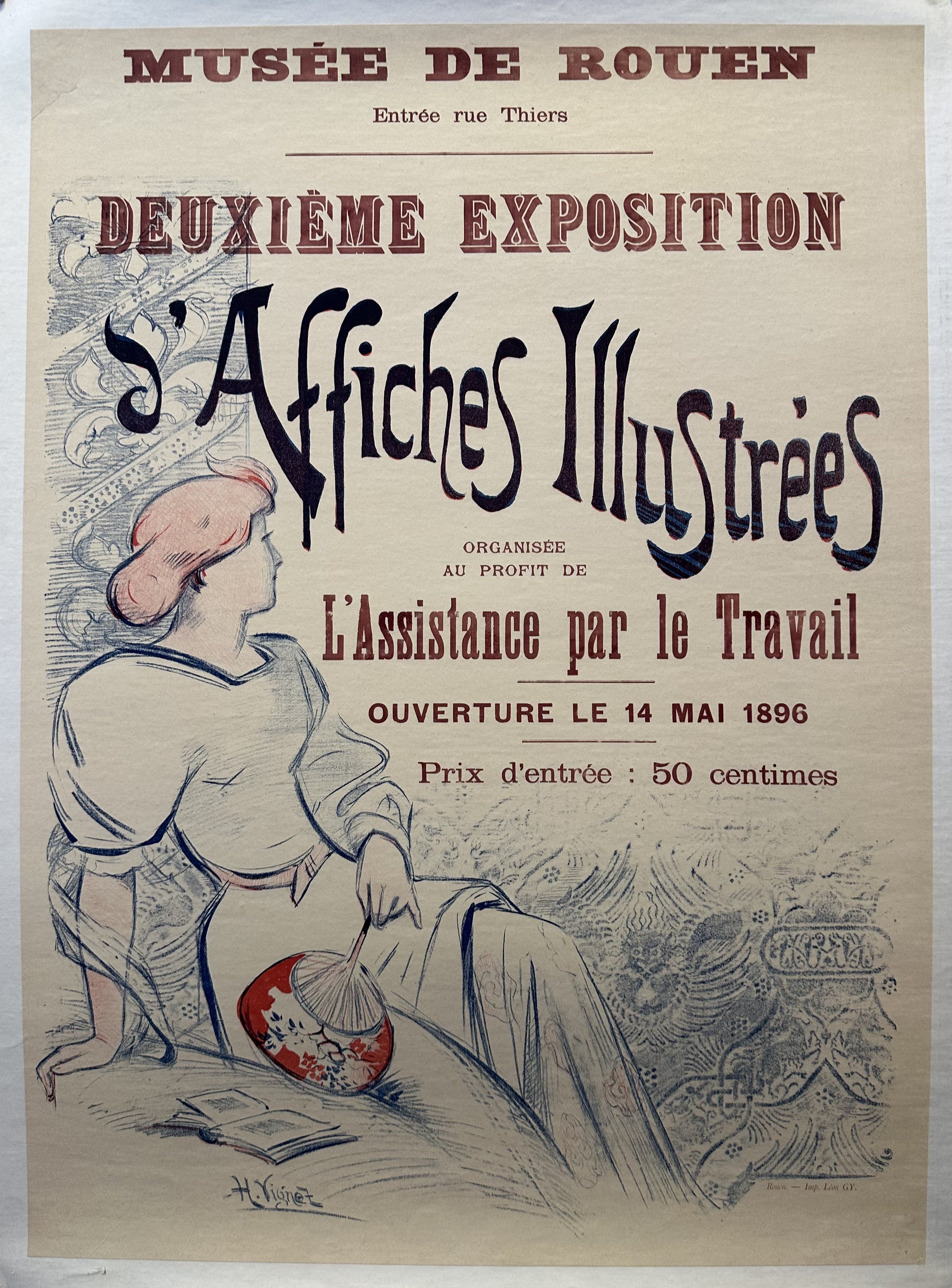 A vintage French advertisement for the second exhibition of illustrated posters at the Musée de Rouen in 1896.