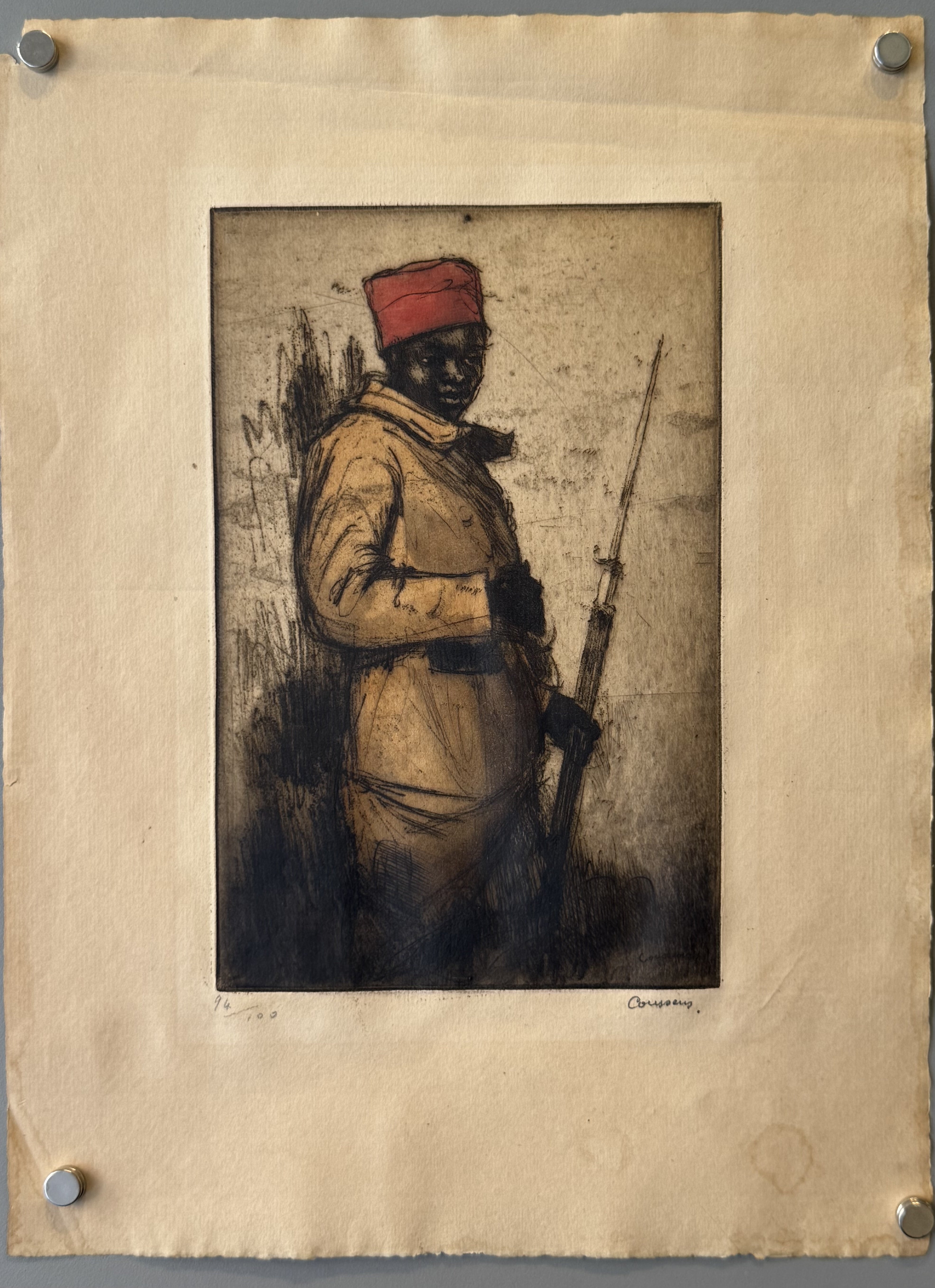 Armed Man Color Etching Armand Coussens